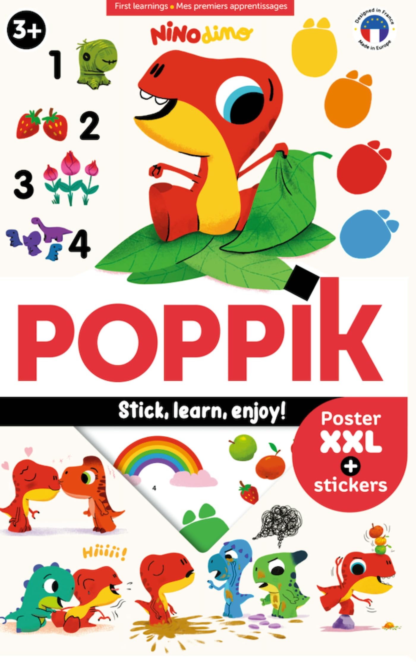 Poppik J'apprends avec Nino Dino: 1 poster + 60 stickers repositionnables book