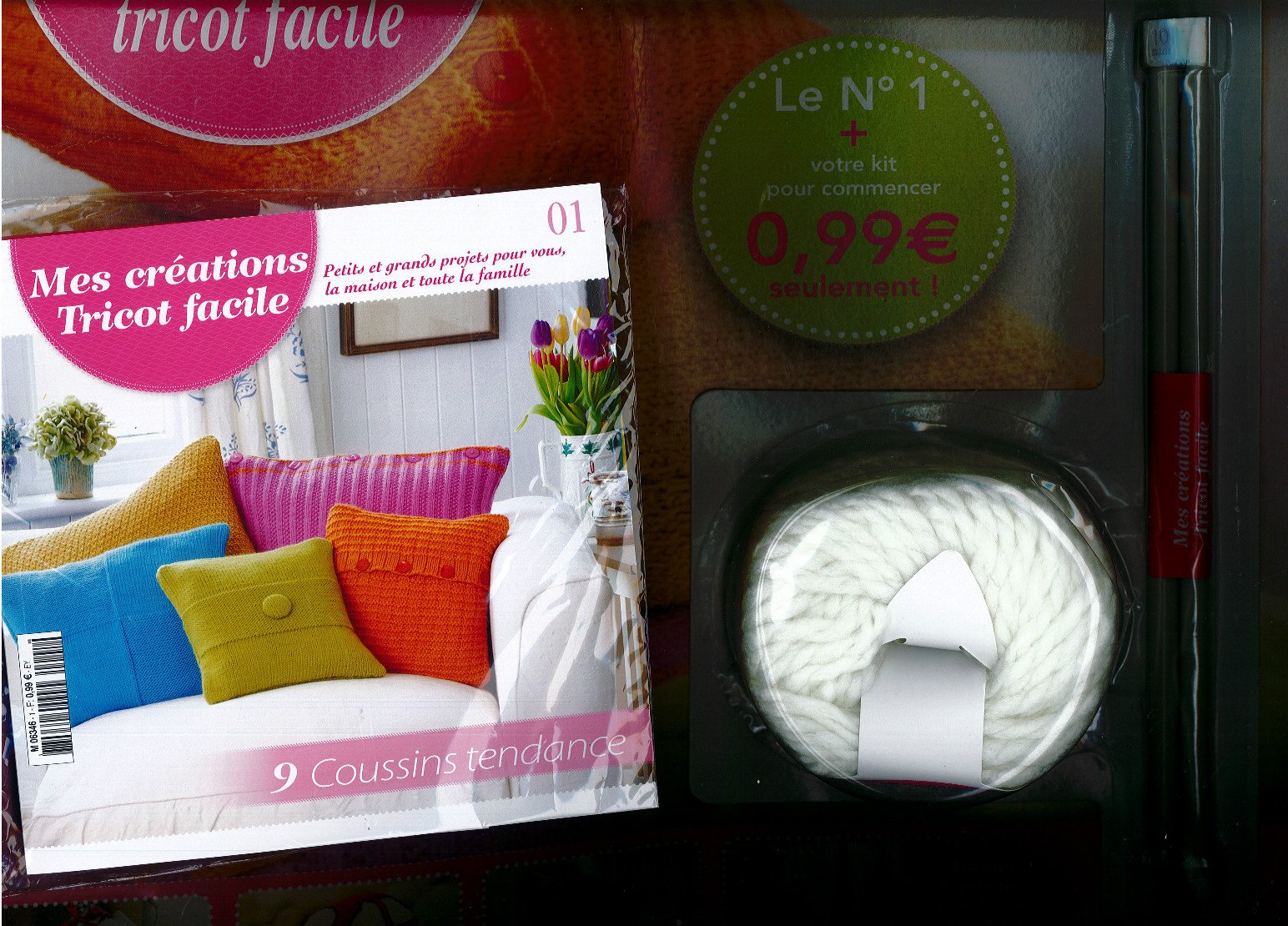 mes créations tricot facile N°1; 9 coussins tendance + votre kit pour commencer book