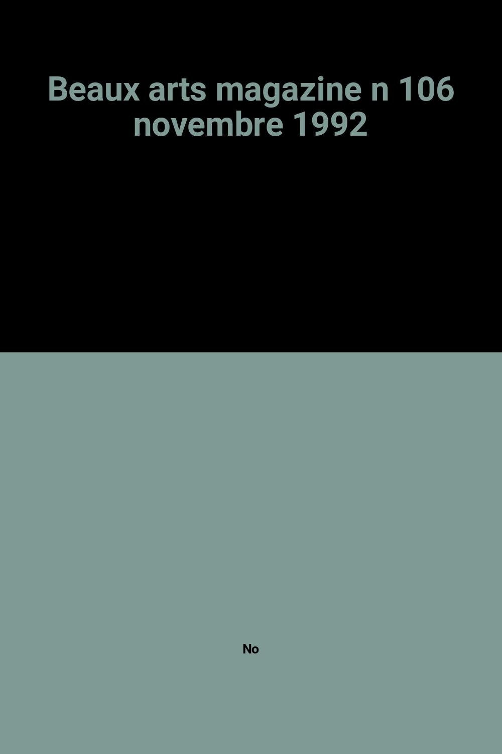 Beaux arts magazine n 106 novembre 1992 book