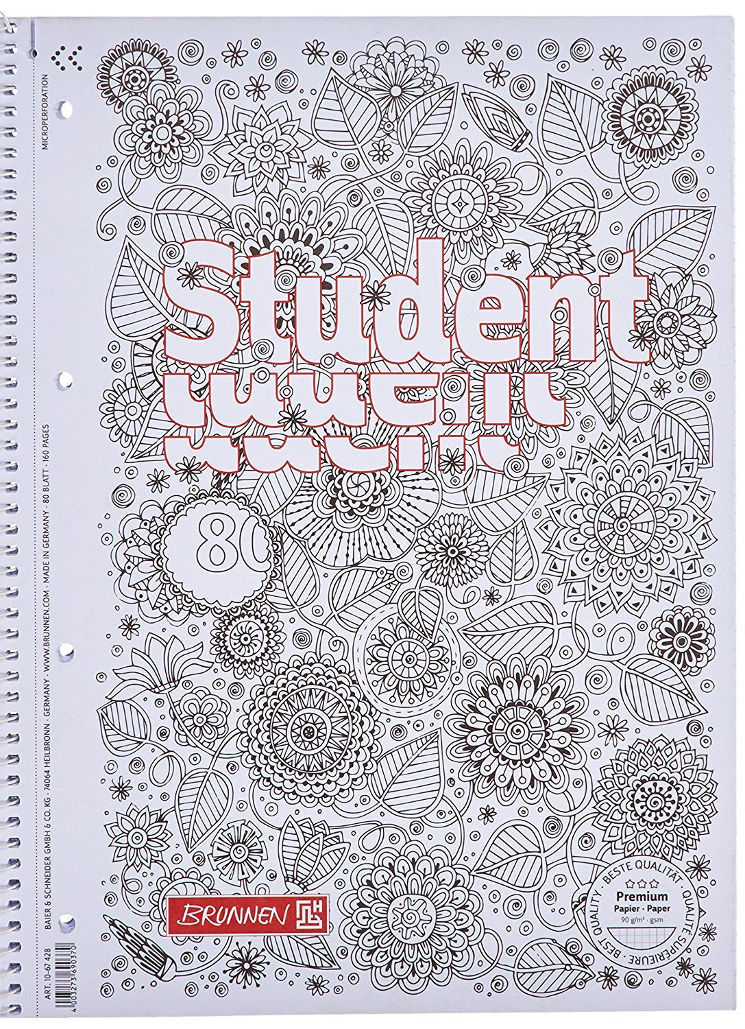 5 Blöcke Brunnen 1067427 Notizblock / Collegeblock Student Zenart (A4, kariert Lineatur 28, 90 g/m², 80 Blatt) Books
