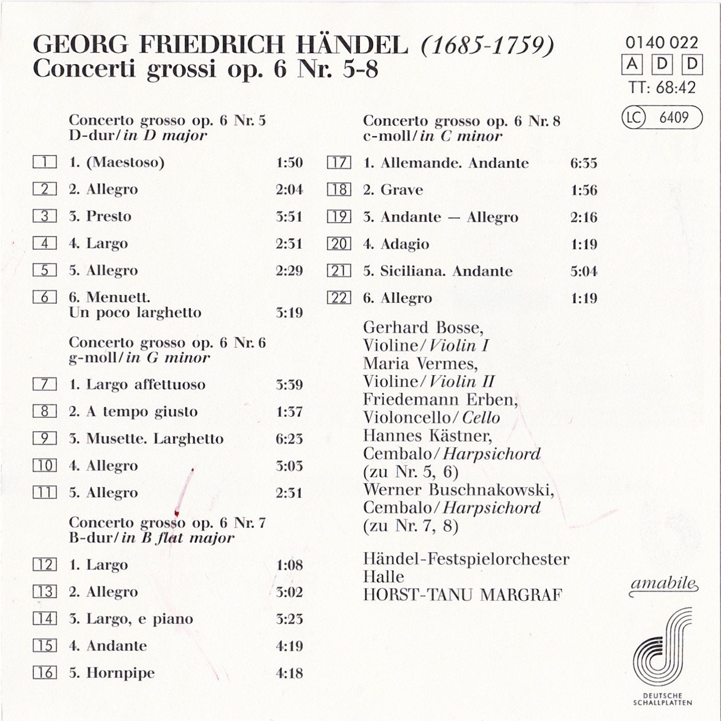 CONCERTI grossi, Op.6 Nr. 5-8 Music