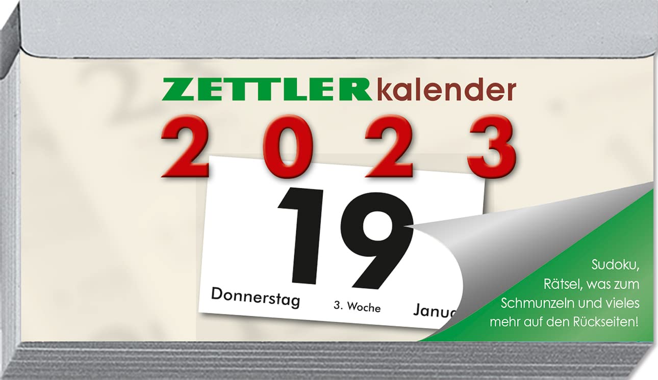 Tagesabreißkalender Q 2023 - 10,9x5,9 cm - 1 Tag auf 1 Seite - mit Sodokus, Rezepten, Rätseln uvm. auf den Rückseiten - Bürokalender 312-0000 book