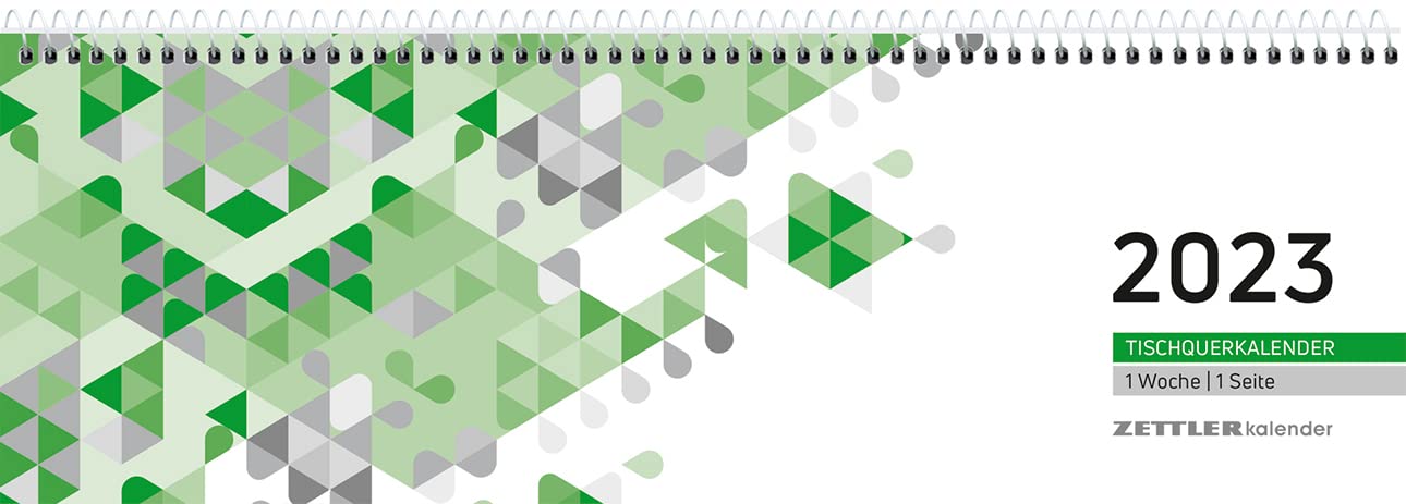 Tischquerkalender grün 1W/1S 2023 - 29,6x9,9 cm - 1 Woche auf 1 Seite - Bürokalender mit 60 Seiten - Stundeneinteilung 7 - 19 Uhr - 146-0013 Leisure, Home & Garden