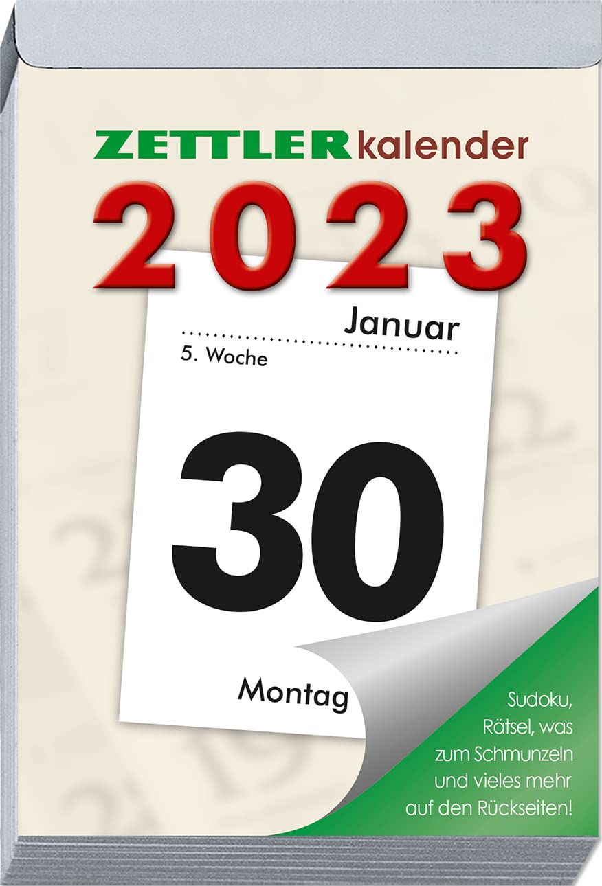 Tagesabreißkalender XXL 2023 - 9,9x14,3 cm - 1 Tag auf 1 Seite - mit Sudokus, Rezepten, Rätseln uvm. auf den Rückseiten - Bürokalender 313-0000 book