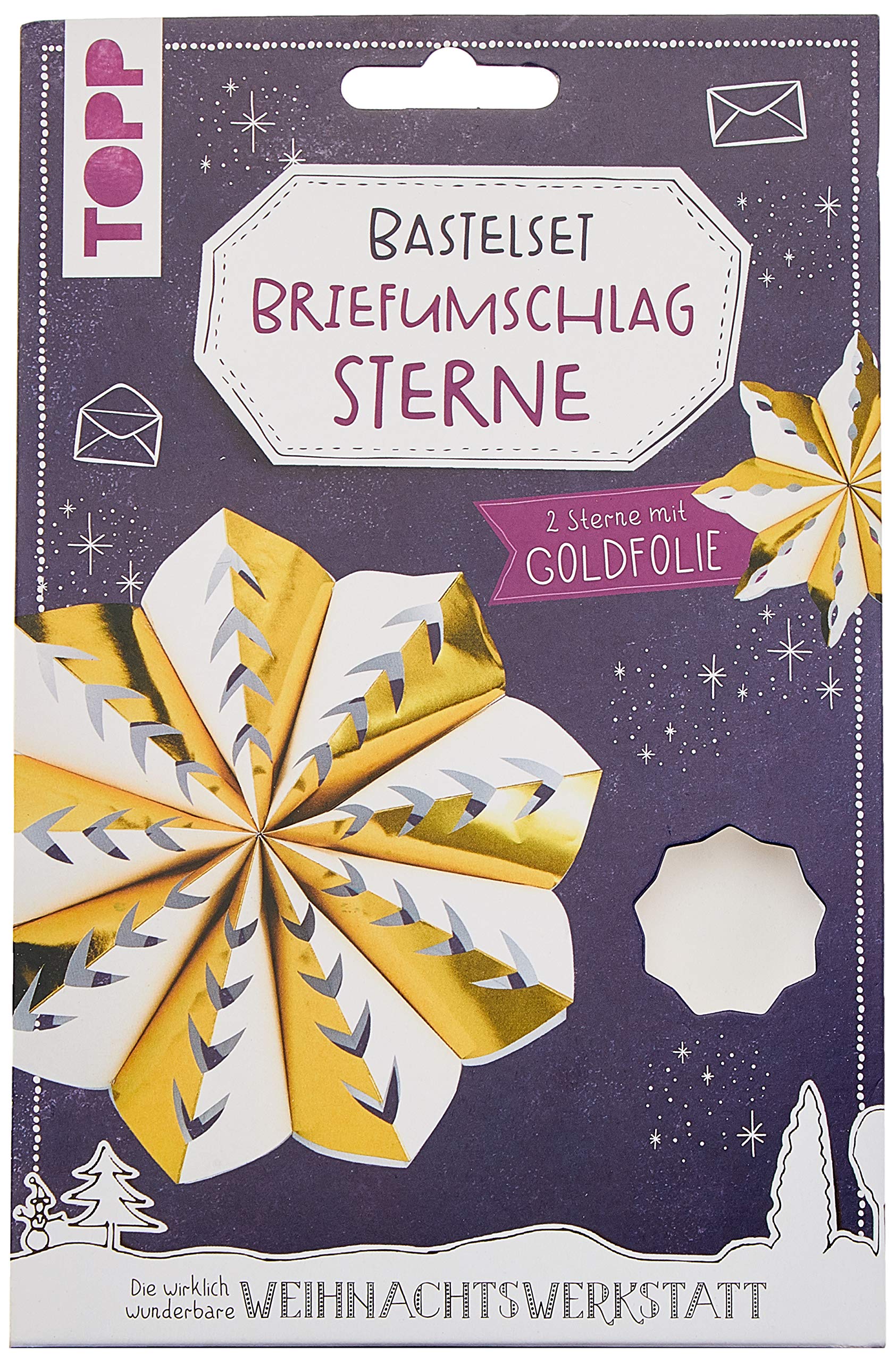 Briefumschlag-Sterne Bastelset mit Goldfolie: Anleitung und Material für 2 Sterne aus Briefumschlägen mit Goldfolie zum Selberbasteln. Mit Aufhängung und Satinband. Hobbies & Crafts
