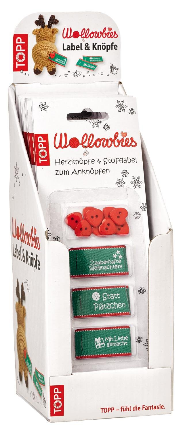 Wollowbies Herzknöpfe & Stofflabel Weihnachten: 9 Herzknöpfe und 9 Sofflabel mit 3 verschiedenen Botschaften zum Anknöpfen Hobbies & Crafts