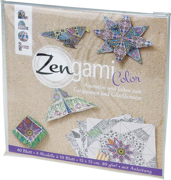 Zengami Color Papierset: Anleitung und 40 Faltblätter für 4 Origami-Modelle zum Falten und Ausmalen Hobbies & Crafts