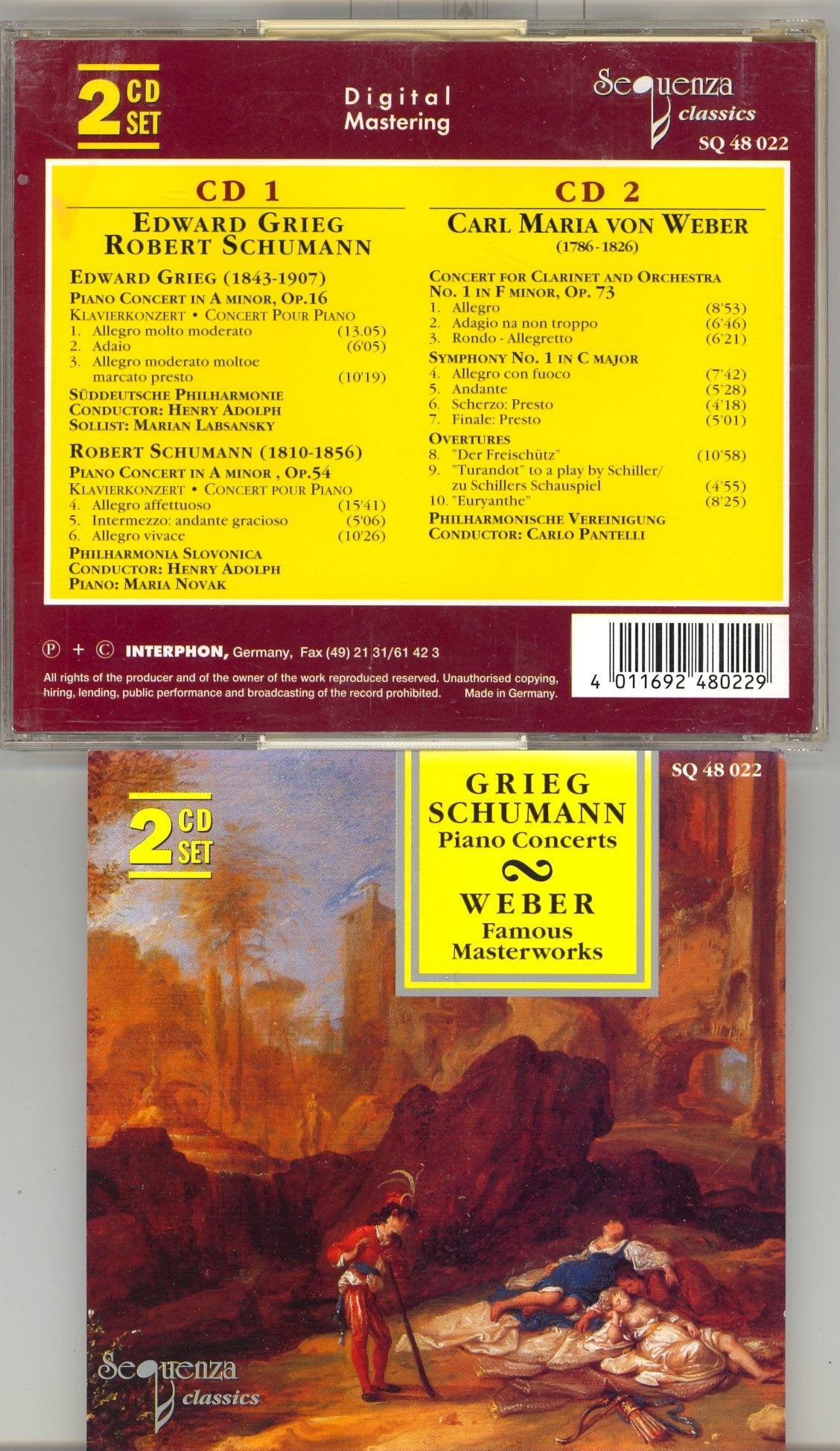 Grieg + Schumann: Klavierkonzerte - C.M. von Weber: Klarinettenkonzert, Symphony No.1, Overtures:Der Freischütz-Turandot-Euryanthe 2 CDs Music