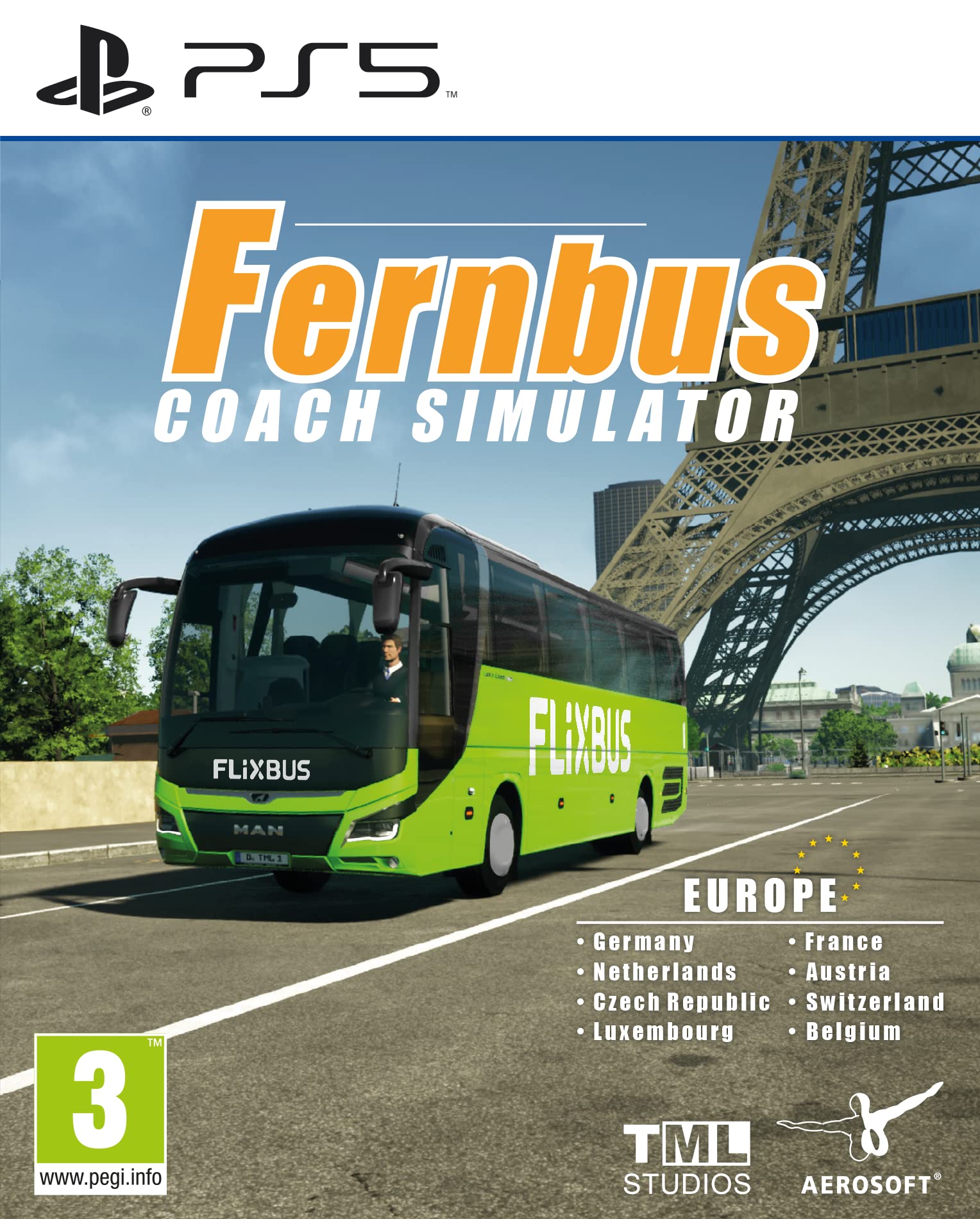 Aerosoft Fernbus Coach Simulator – PlayStation 5 – Englische Version – Realistische Bus-Simulation mit lizenzierten FlixBus-Reisebussen – Europaweite Strecken, Dynamisches Wetter, 100+ Städte PlayStation 5