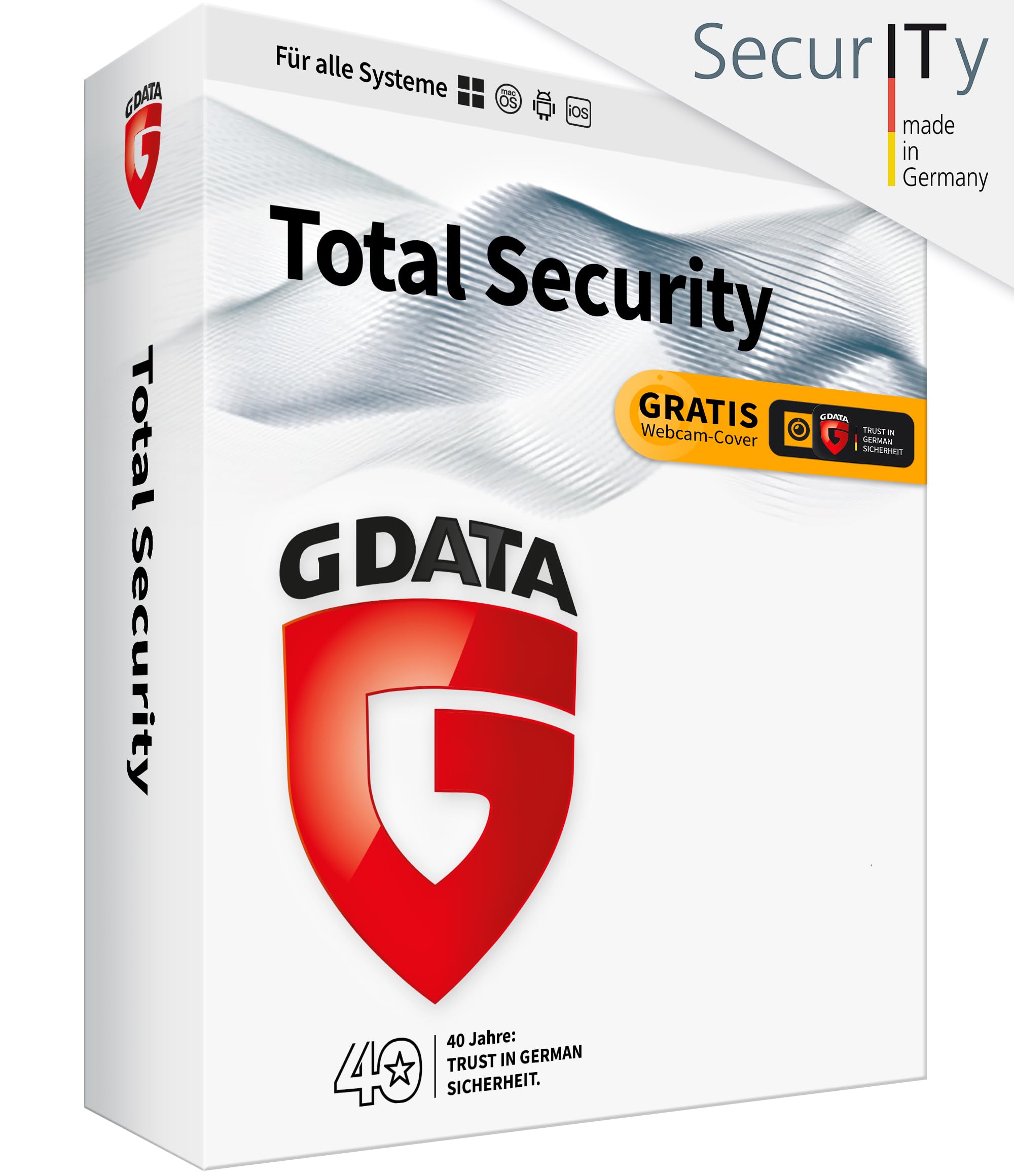 G DATA Total Security 2024 | 1 Gerät | 1 Jahr | Virenschutzprogramm | Passwort Manager | PC, Mac, Android, iOS | zukünftige Updates inklusive | Made in Germany | Box inkl. DVD & Webcam-Cover Other software