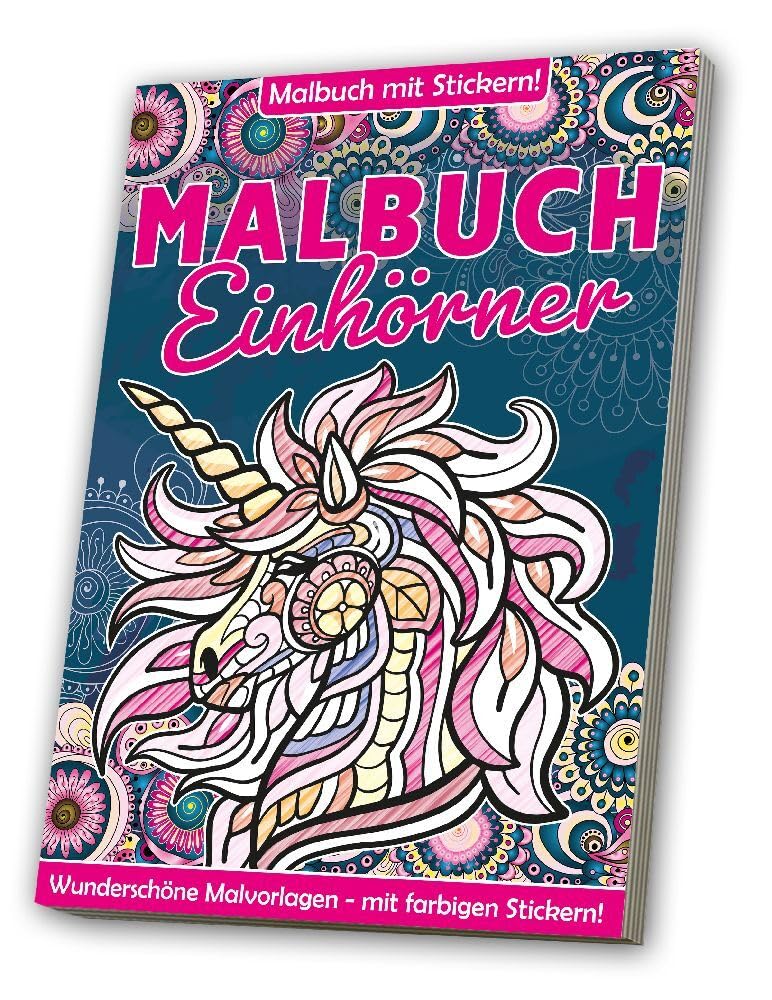 Malbuch: Erwachsene - Fantasiewelt / Einhörner & Fabelwesen: 32 Seiten + 1 Stickerbogen in der Buchmitte Religion & Esotericism