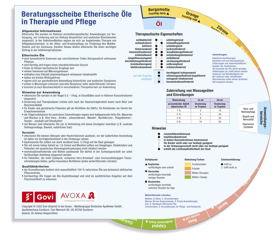 Beratungsscheibe Etherische Öle in Therapie und Pflege Medicine