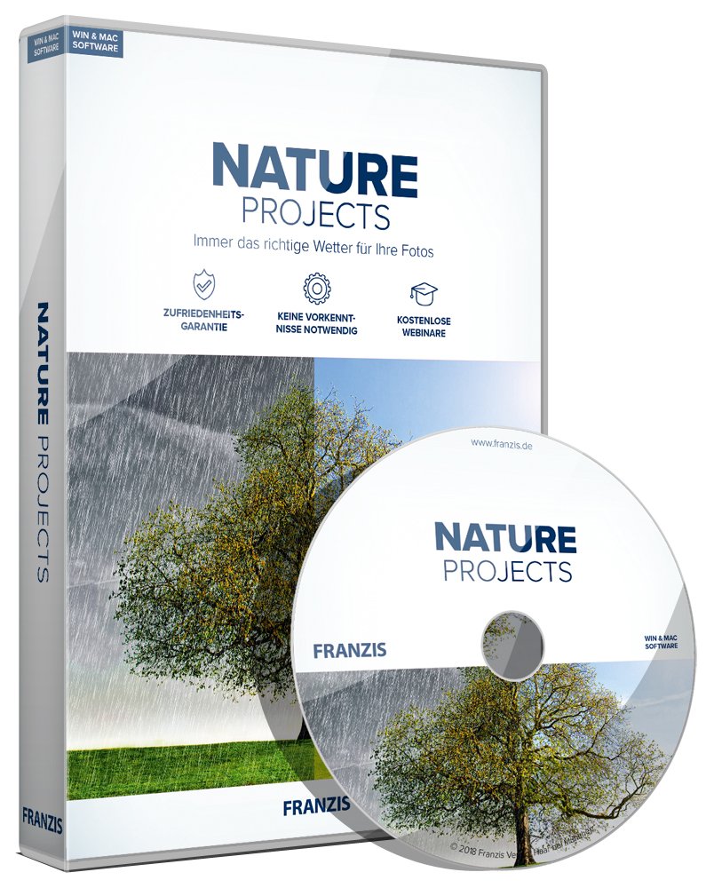 FRANZIS NATURE projects, Spezialsoftware für Wettereffekte|2018|Für bis zu 3 Geräte|zeitlich unbegrenzt|Fotosoftware für Windows PC & Mac OS X|Disc|Disc Web & Graphic Design