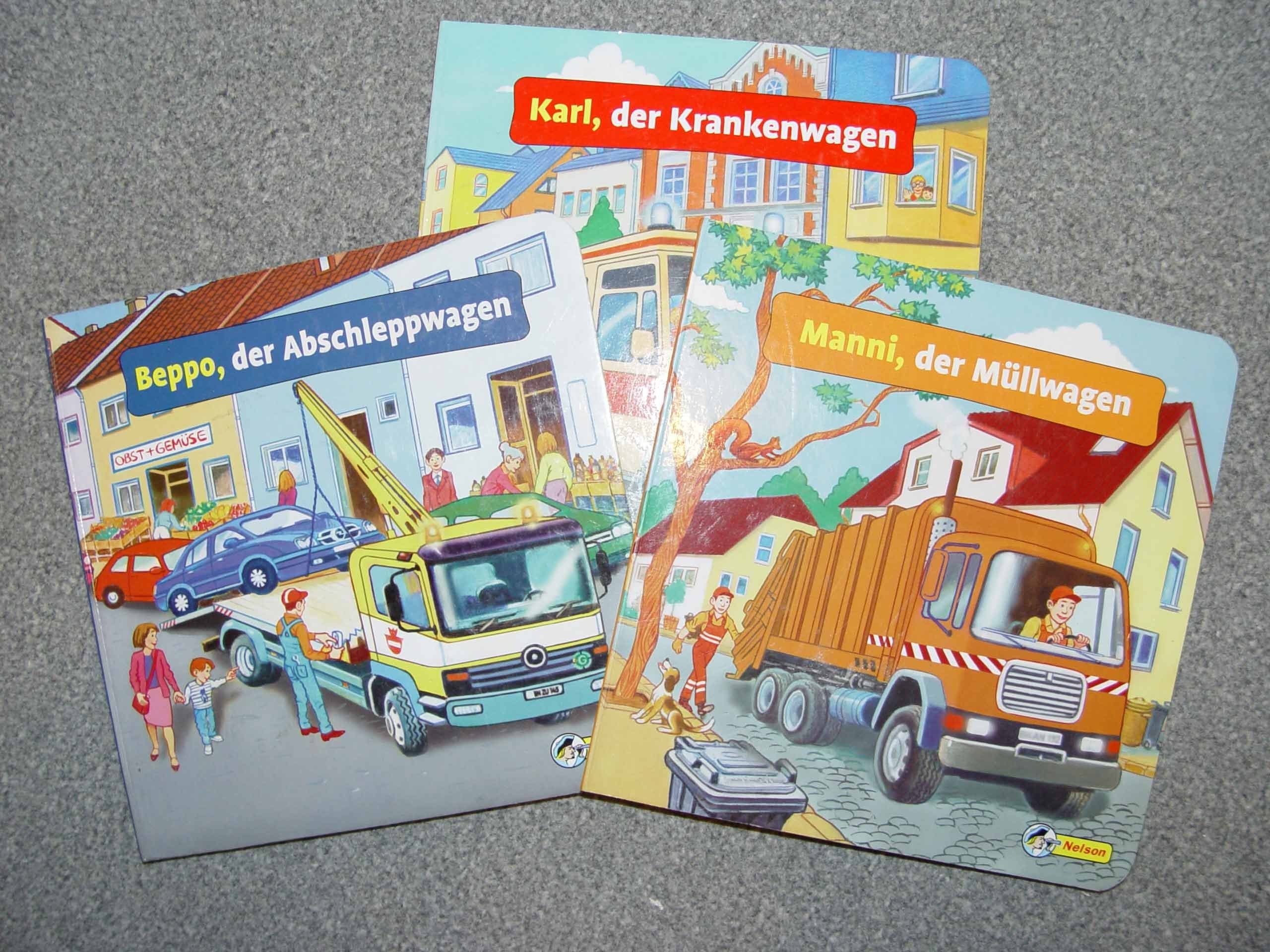 Manni der Müllwagen, Karl der Krankenwagen, Beppo, der Abschleppwagen Books