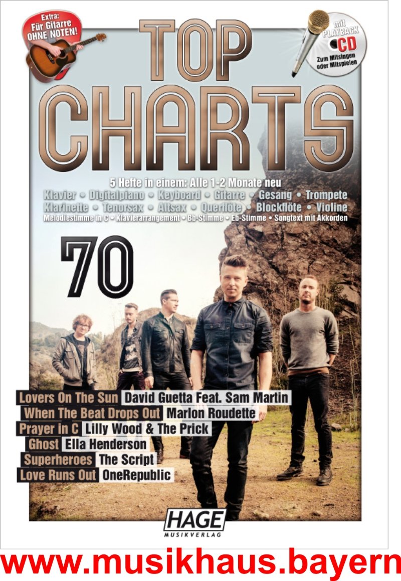 Top Charts 70 mit When The Beat Drops Out Marlon Roudette - Prayer in C Lilly Wood & The Prick & Robin Schulz - Love Runs Out One Republic - Ghost Ella Henderson - Lovers on the Sun David Guetta Feat. Sam Martin - Superheroes The Script + Playback CD Music