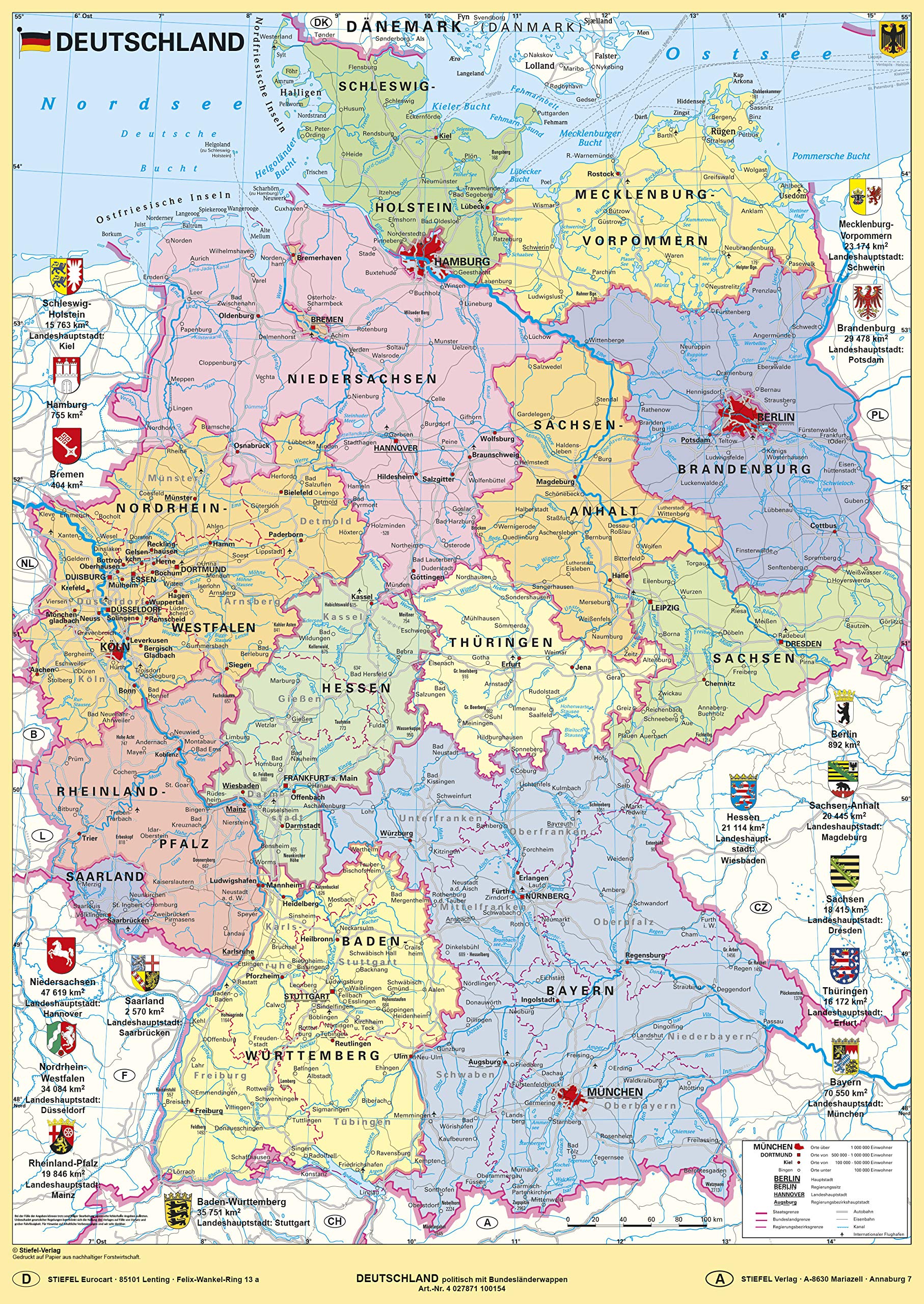 Deutschland politisch mit Bundesländerwappen umweltfreundliches Lernposter NEUE AUFLAGE Leisure, Home & Garden