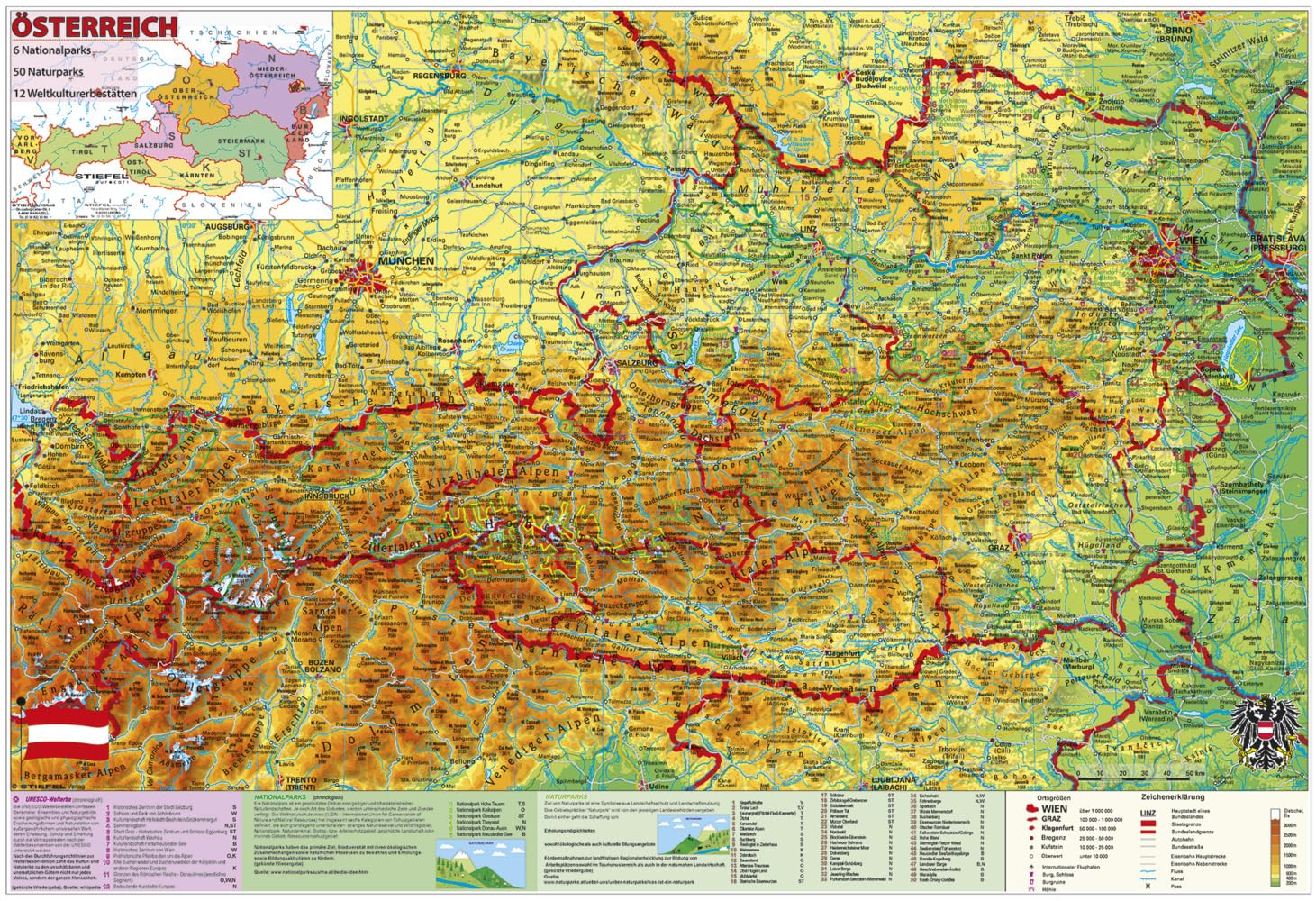 Österreich National- u. Naturparks mit UNESCO Welterbestätten.: Wandkarte / Poster Leisure, Home & Garden