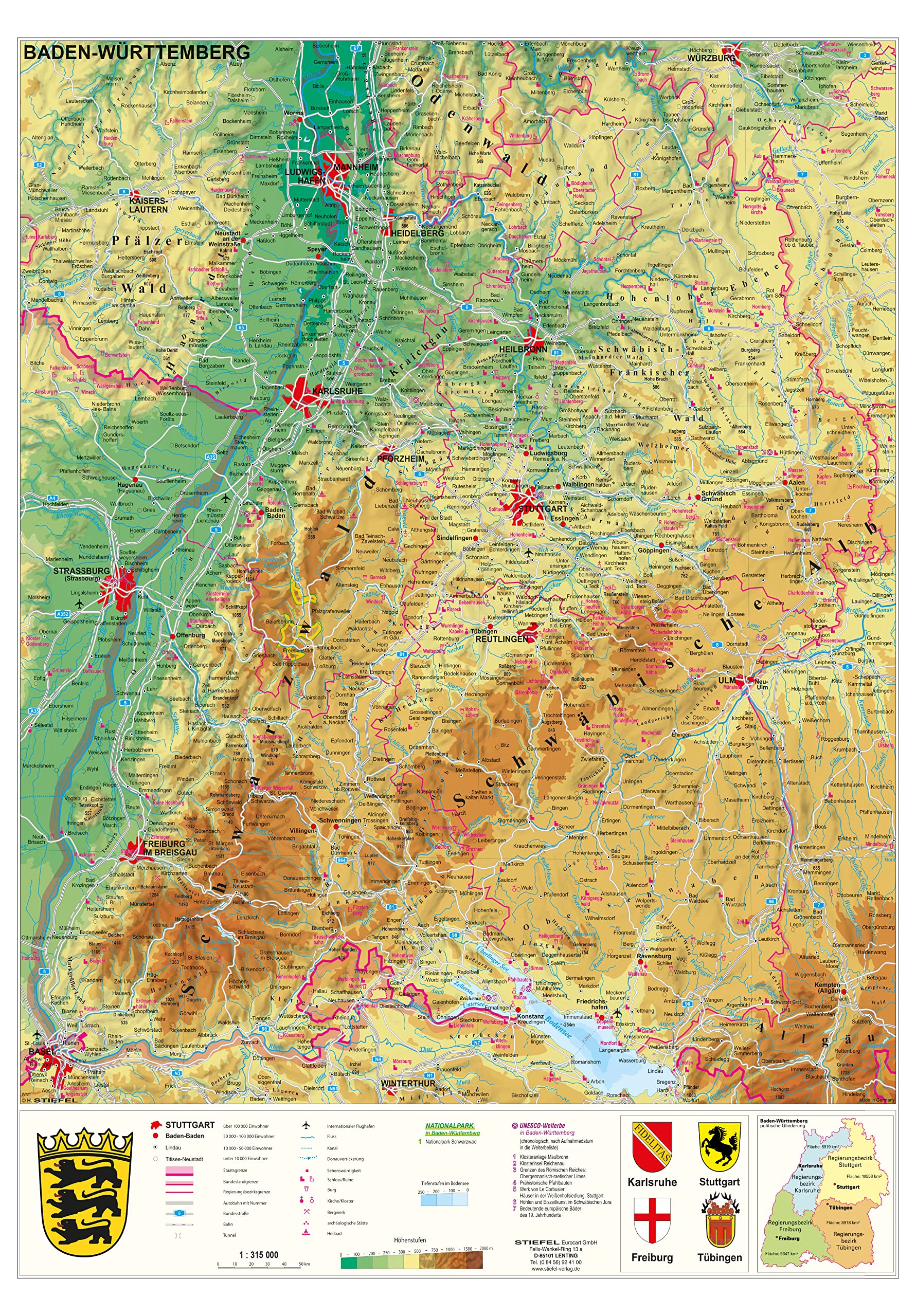 Baden-Württemberg physisch Papierposter NEUE AUFLAGE Leisure, Home & Garden