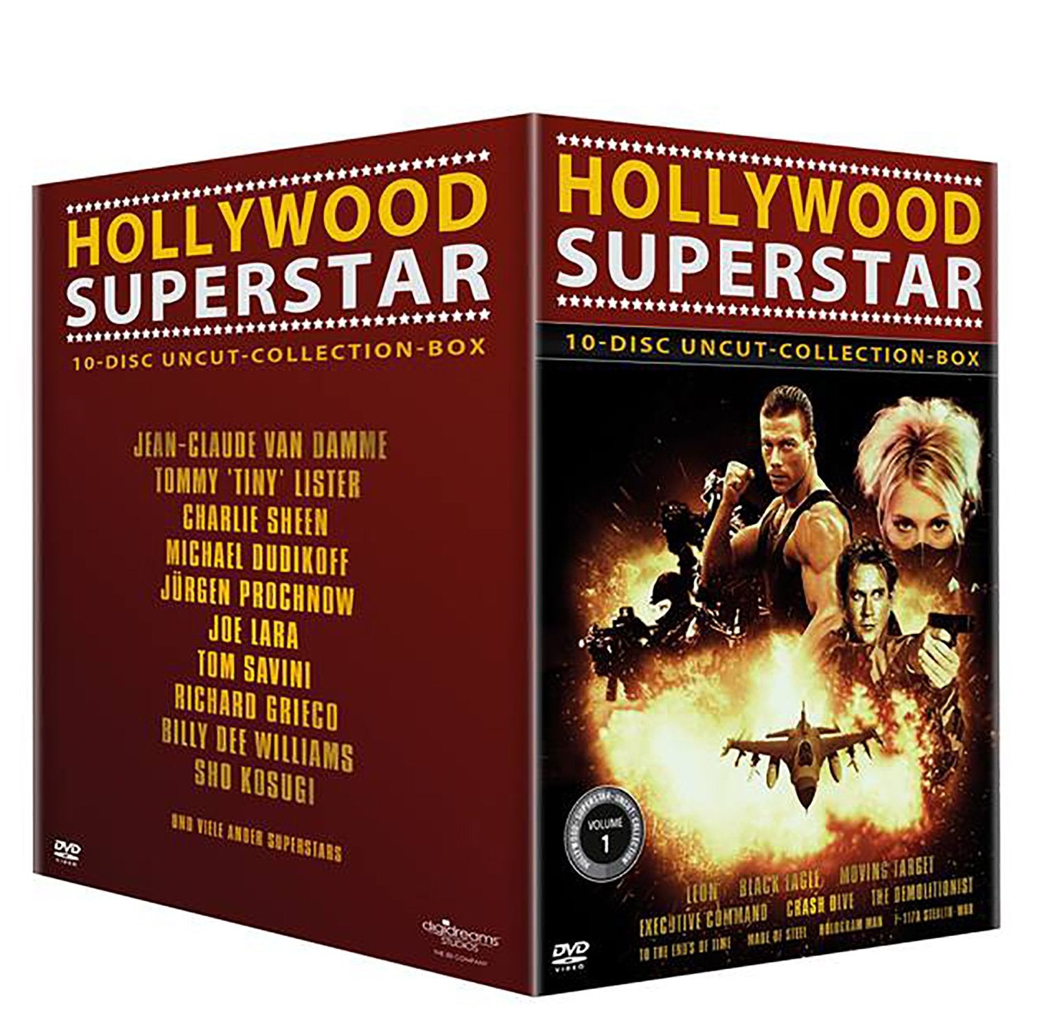 Hollywood Superstar Uncut-Collection-10erBox (Leon - Black Eagle - Moving Target - Executive Command - Crash Dive - The Demolitionist - To the End´s ... Hologram Man - F 117A Stealth War) Movies