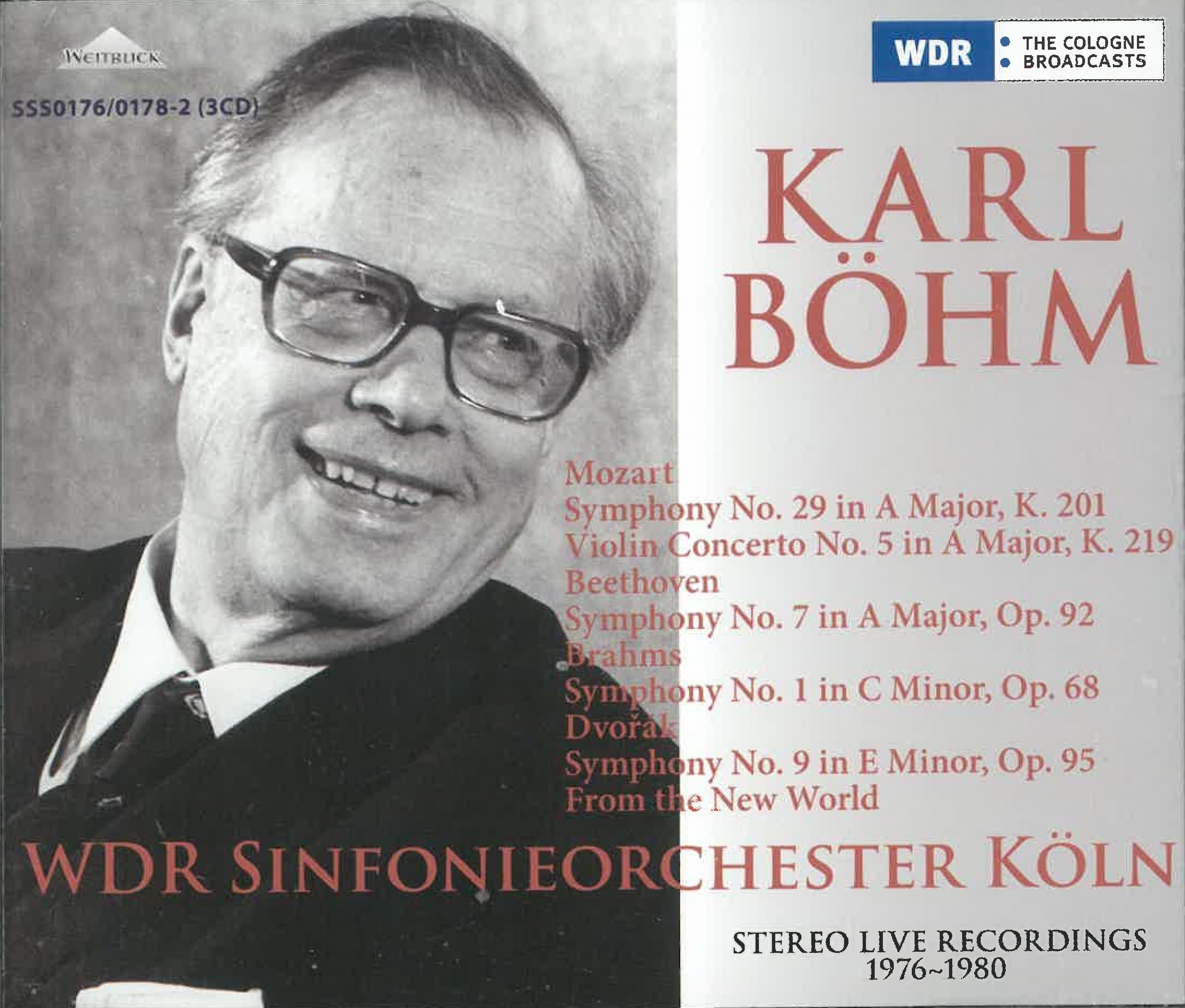 Beethoven: Symphony No. 7,Mozart: Violin Concerto No. 5,Dvorak: Symphony No. 9,Brahms: Symphony No. 1, Mozart: Symphony No. 29 Christian Altenburger, Violin, Karl Bohm WDR Sinfonieorchester Koln cd
