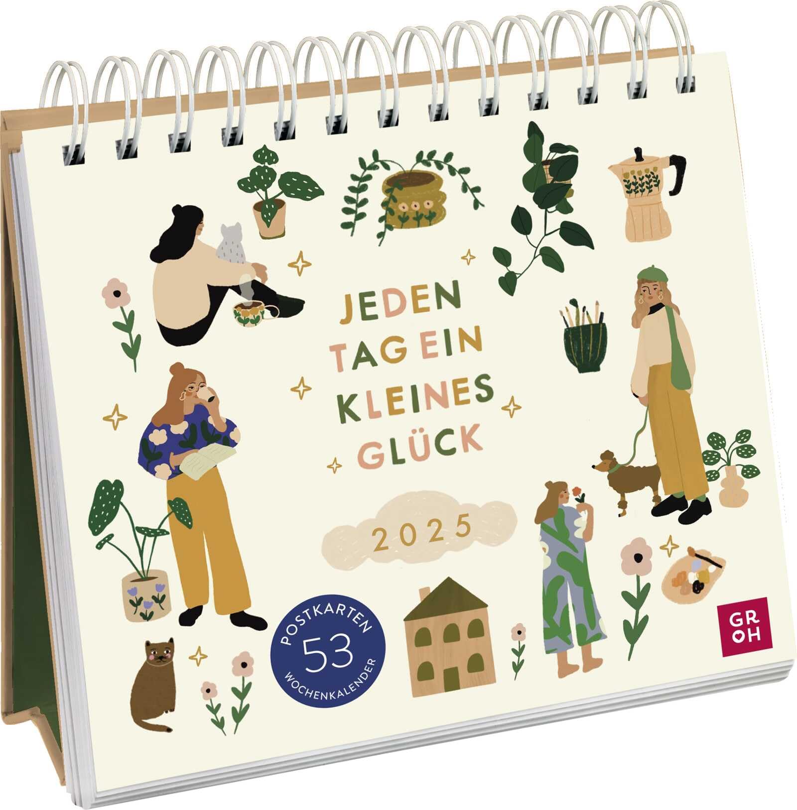 Calendrier carte postale 2025 : chaque jour un petit bonheur : calendrier hebdomadaire à poser, calendrier de bureau avec 53 cartes postales à séparer, illustrations de Yani Hamdy @Y.illustrations book