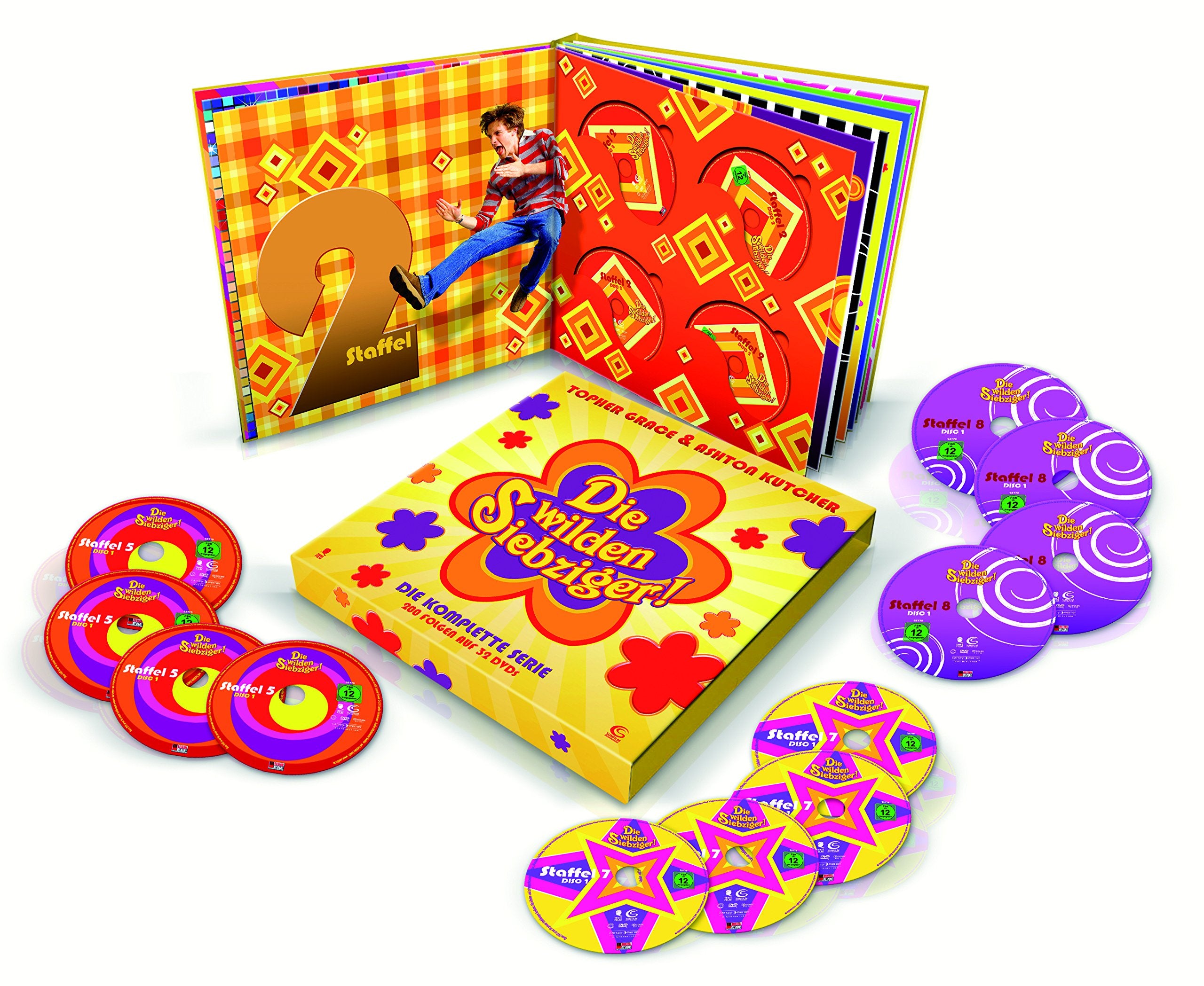 Die wilden Siebziger - Die komplette Kultserie mit Ashton Kutcher und Topher Grace (200 Folgen auf 32 DVDs, hochwertige Box im Plattenalbum-Format) Box sets