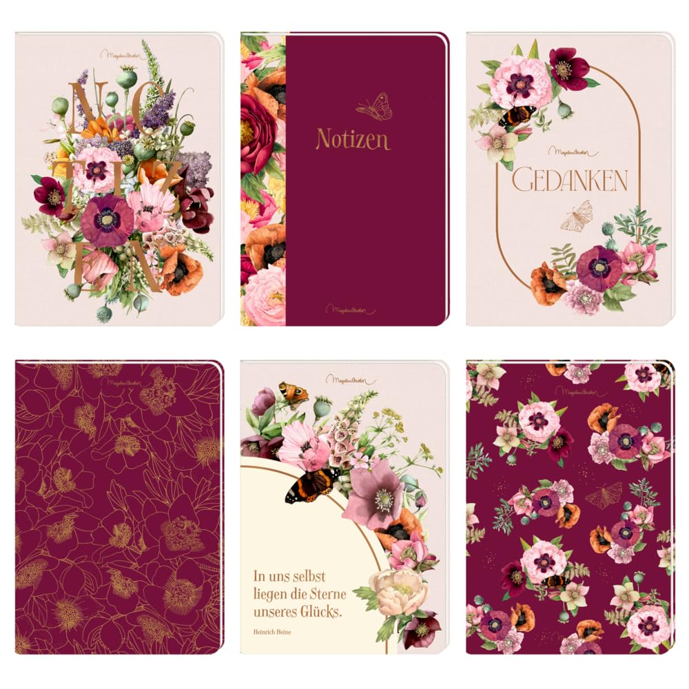 Notizhefte DIN A5: Blütenzauber – Marjolein Bastin: liniert, mit Strukturkarton, in 6 Designs Living & Furnishing