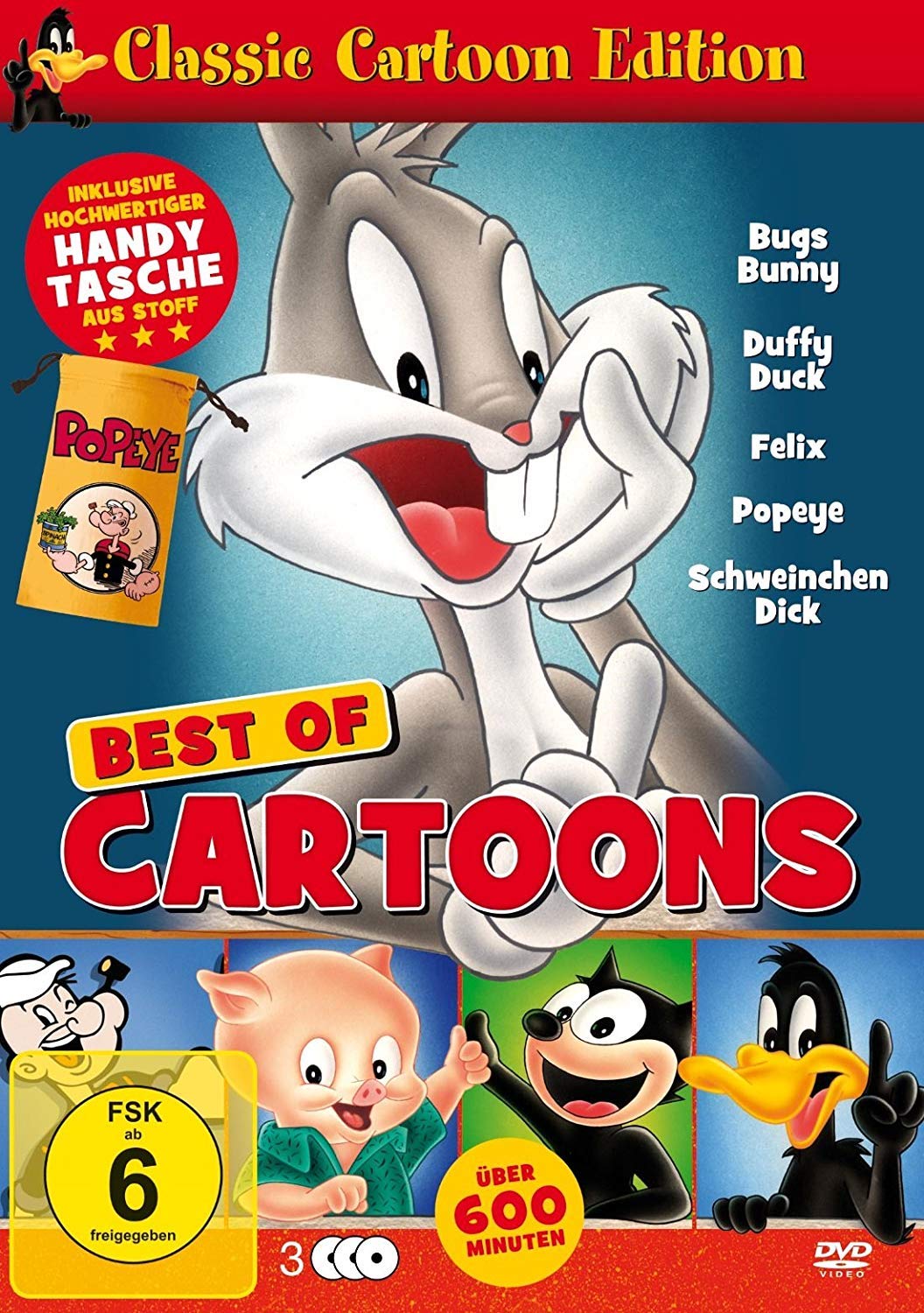 Best Of Cartoons (Duffy Duck - Bugs Bunny - Popeye - Schweinchen Dick - Felix) 3 DVDs & Handytasche Movies