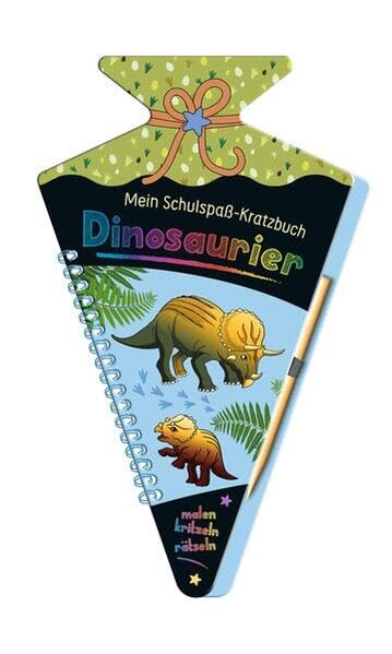 Mein Schulspaß-Kratzbuch Dinosaurier (in Schultüten-Form): Malen, Kritzeln, Rätseln inkl. Kratzstift aus Holz Tiptoi & Games