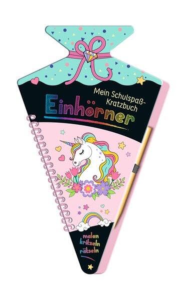 Mein Schulspaß-Kratzbuch Einhörner (in Schultüten-Form): Malen, Kritzeln, Rätseln inkl. Kratzstift aus Holz Tiptoi & Games