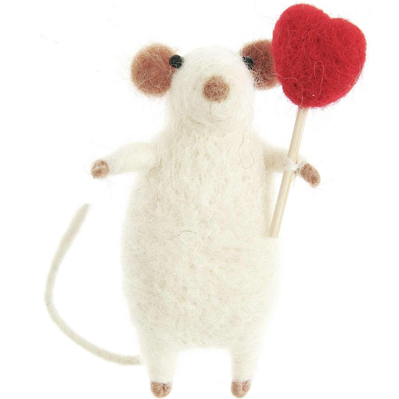 Filz-Maus mit rotem Herz, Weiß, 8 x 7 x 6,5cm Hobbies & Crafts