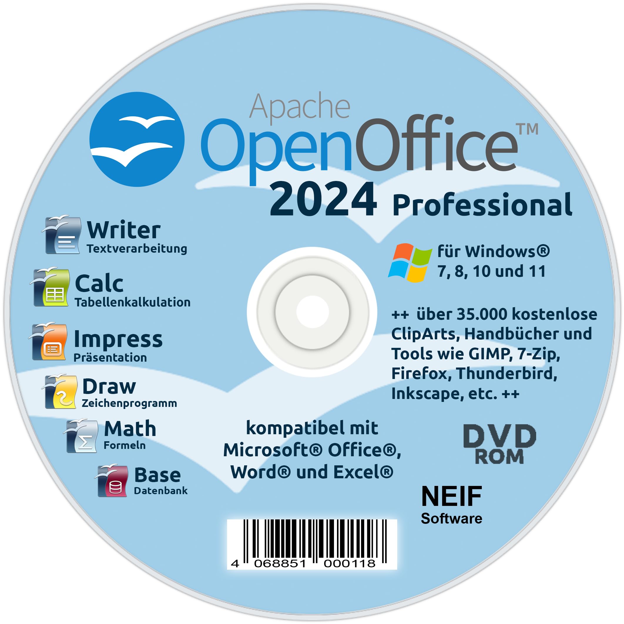 Open Office 2024 Professional auf DVD - kompatibel mit Microsoft® Office® Word® und Excel® - für Windows 11/10/8/7 Other software