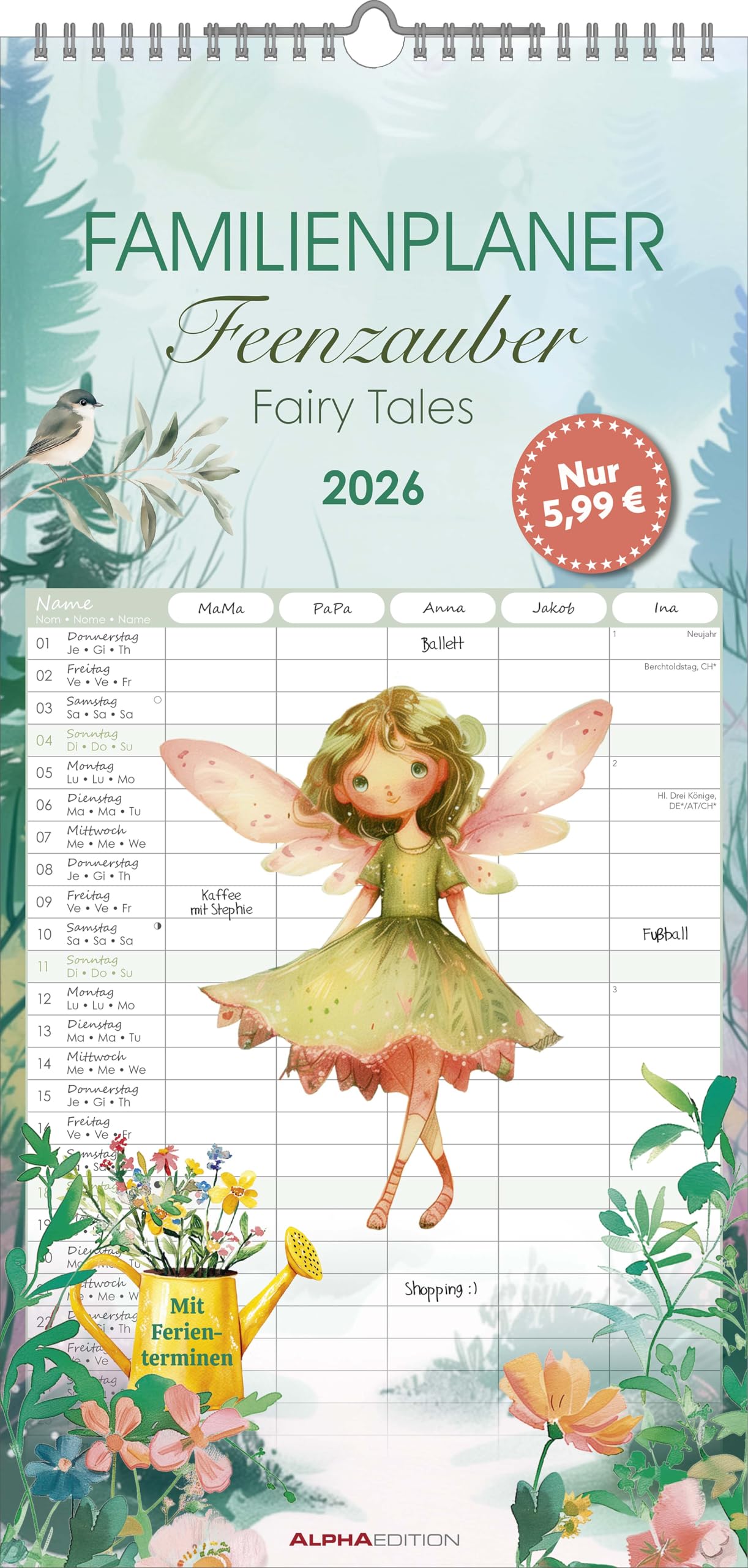 Familienplaner Feenzauber im Format 22 x 45 mit 5 Spalten Leisure, Home & Garden
