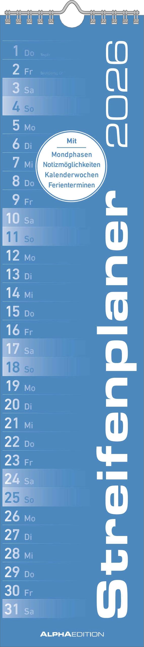 Streifenplaner BLAU 2026 - Streifenkalender - Wandplaner - Küchen-Kalender - 11,3x49,5: Notizkalender teNeues Social Sciences