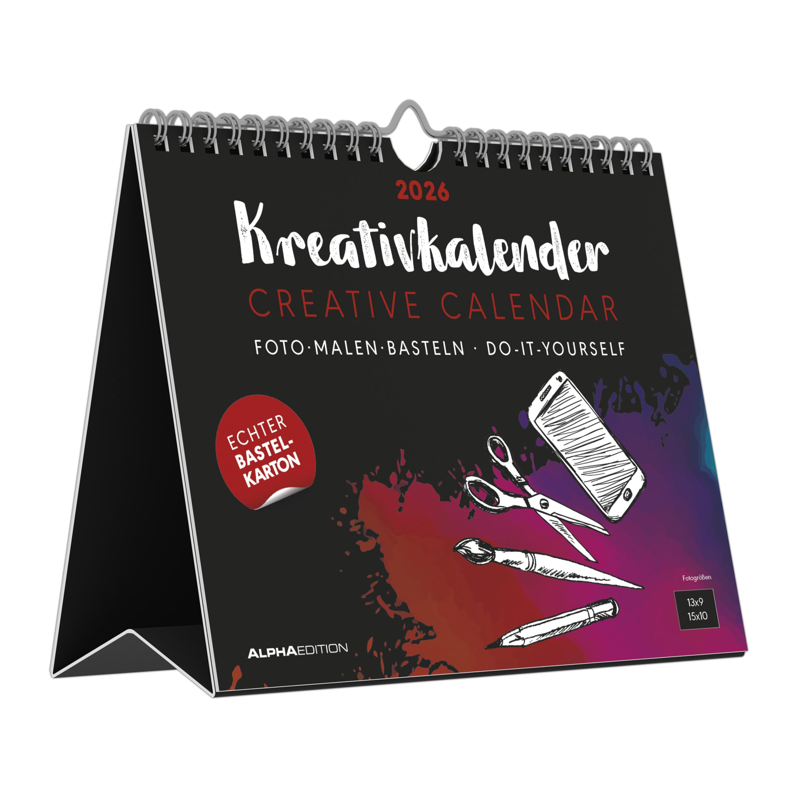 Kreativ-Kalender Tischaufsteller quer schwarz 2026 - Kreativ-Kalender - DIY-Kalender - Kalender zum Basteln - Tischkalender - 20x16: Bastelpapier schwarz Hobbies & Crafts