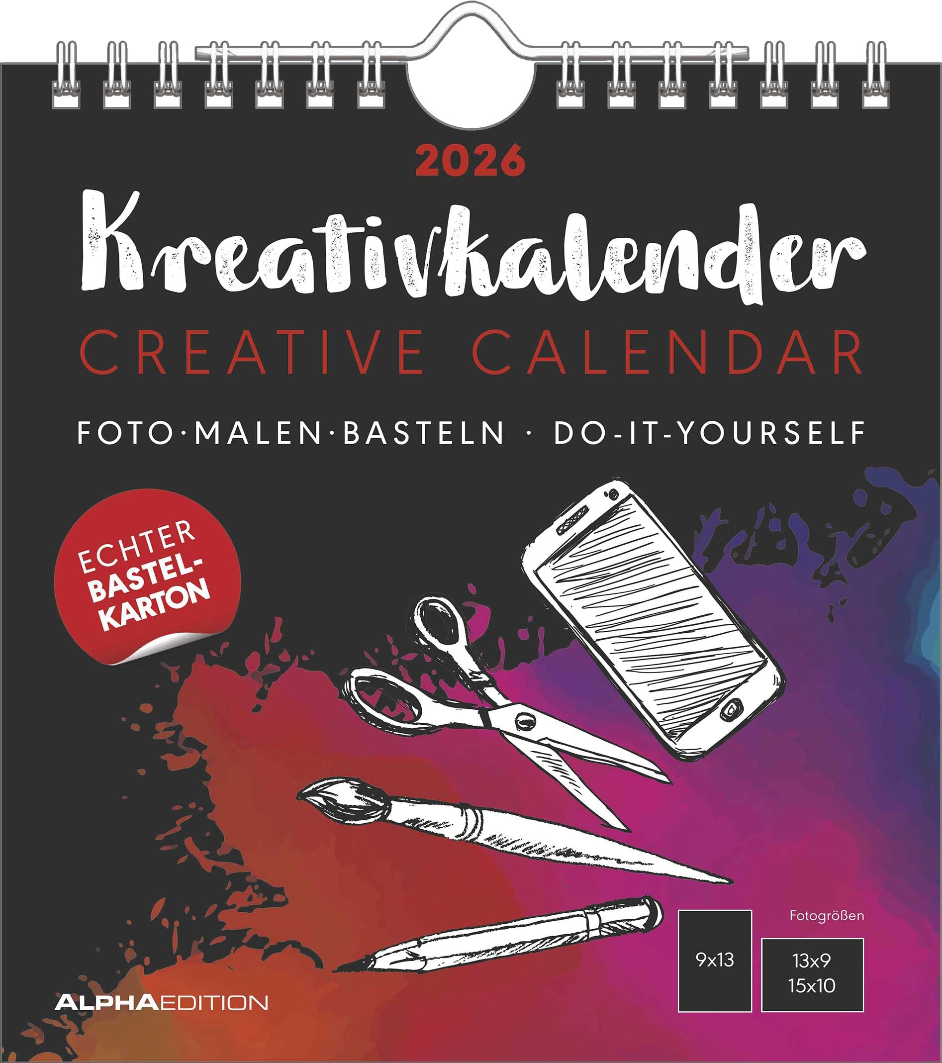 Kreativ-Kalender schwarz 2026 - 16x17 cm - Foto, Malen, Basteln - datiert - Kreativkalender - Foto-Kalender - Alpha Edition: Do it yourself calendar Hobbies & Crafts