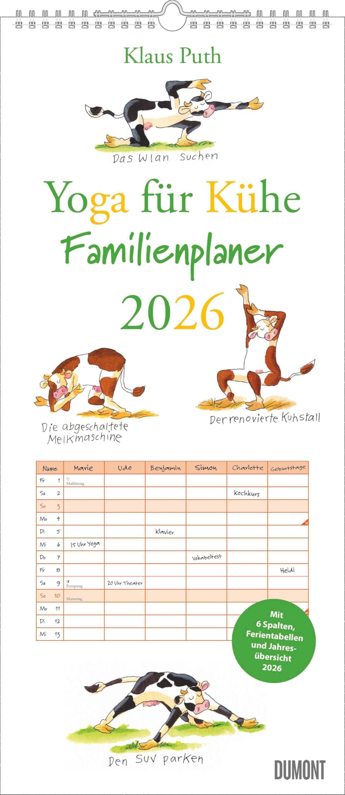 Yoga für Kühe Familienplaner 2026 – Wandkalender – Familien-Kalender mit 6 Spalten – Format 22 x 49,5 cm: Mit 6 Spalten, Ferientabellen und Jahresübersicht 2026 Manga