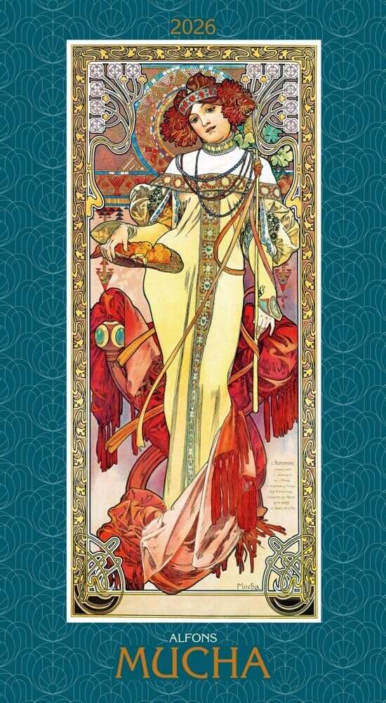 Alfons Mucha 2026 - Bild-Kalender 33x60 cm - Kunstkalender - mit stilvollem Glitzereffekt - Jugendstil - Wandkalender - Alpha Edition Film, Art & Culture