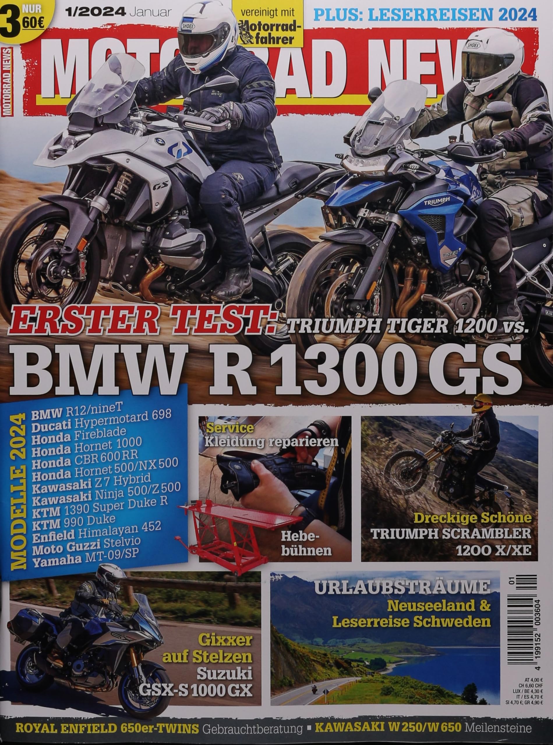 MOTORRAD NEWS 1/2024 "Erster Test: Triumph Tiger 1200 vs. BMW R 1300 GS" Business & Technology