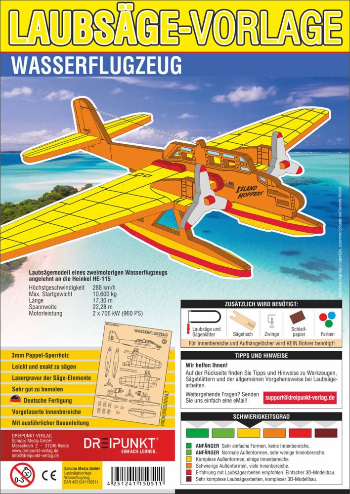 Laubsägevorlage Wasserflugzeug: Laubsägevorlage für ein zweimotoriges Wasserflugzeug aus hochwertigem 3mm Pappelsperrholz Hobbies & Crafts