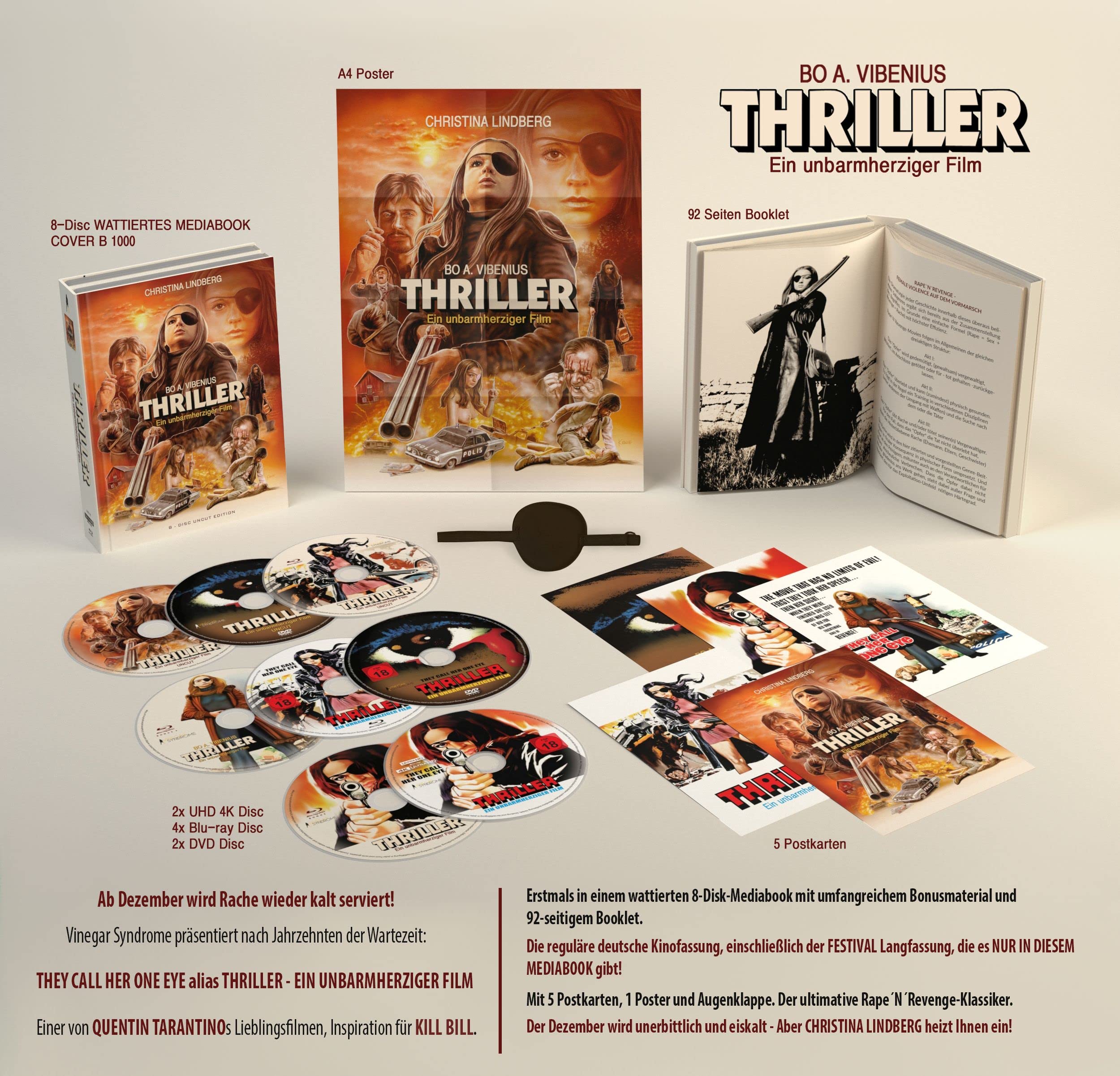 Thriller - Ein umbarmherziger Film - im wattierten 8-Disc Uncut Mediabook - 4K UHD + Blu-ray + DVD + Booklet + Augenklappe ect. ( Vinegar Syndrome - A Cruel Picture ) Movies