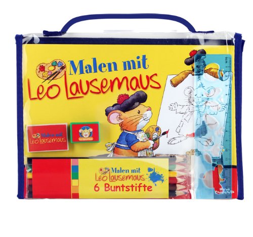 Malen mit Leo Lausemaus: Malblock mit 56 Blättern mit Outlines zum Ausmalen, 6 Buntstifte, Radiergummi, Anspitzer und Malschablone in geprüfter Qualität (Lingoli) Tiptoi & Games