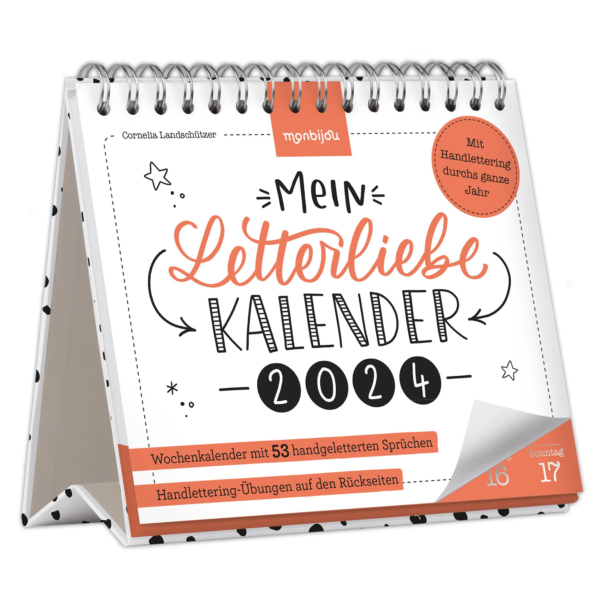 Mein Letterliebe Calendrier 2024 : calendrier hebdomadaire avec 53 dictons lettrés à la main et exercices de lettrage à la main à l'arrière book