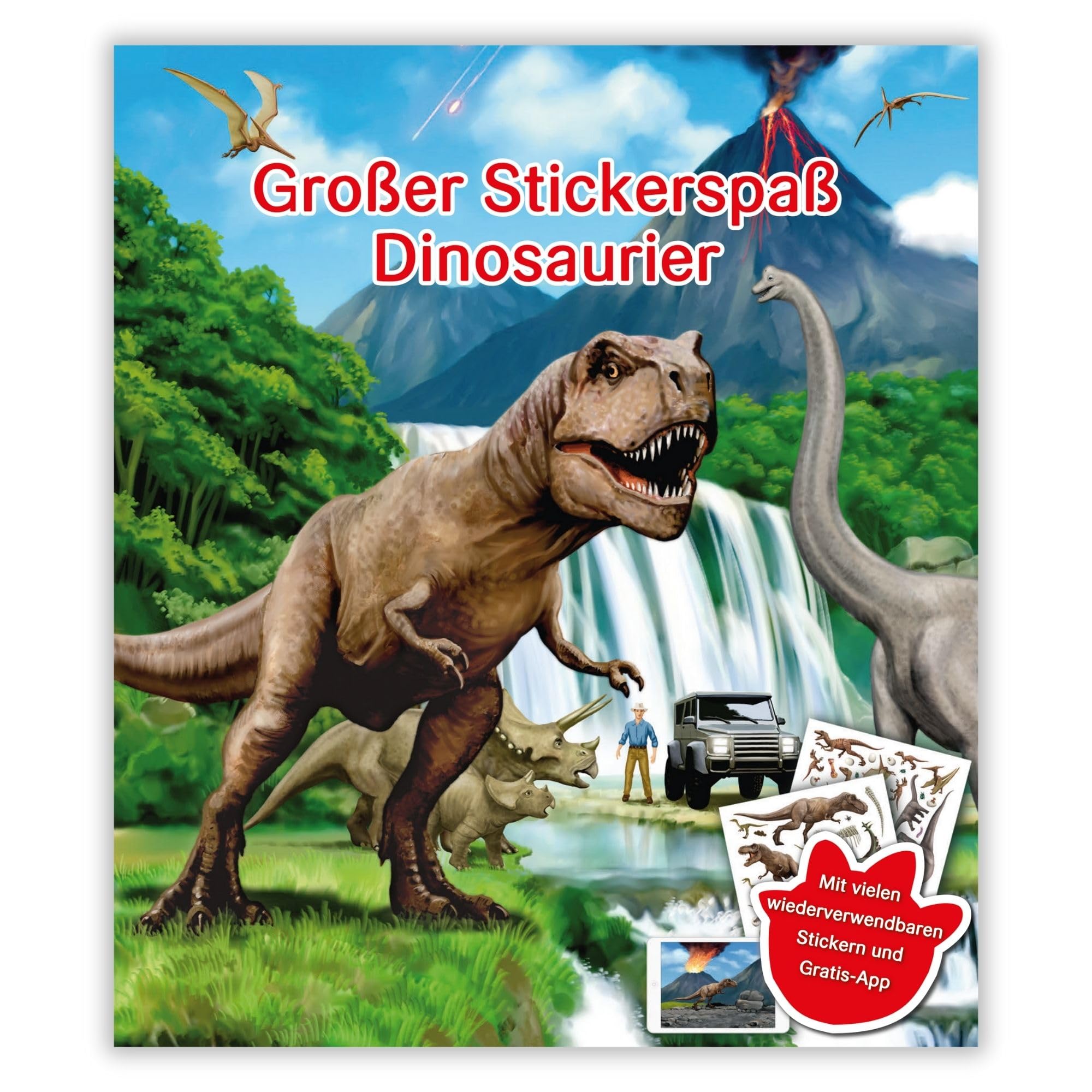 PANORAMA Stickerbuch mit Dinosauriern | 16 große Doppelseiten + 4 Bögen mit wiederablösbaren Stickern zum Selbstgestalten | Gratis-App ohne Werbung | Für Kinder ab 4 Jahren Tiptoi & Games