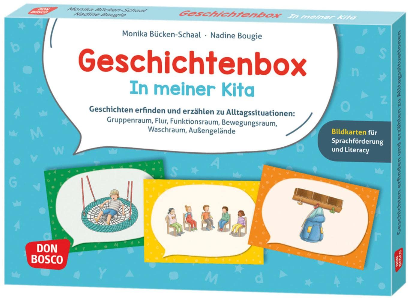 Geschichtenbox: In meiner Kita: Geschichten erfinden und erzählen zu Alltagssituationen: Gruppenraum, Flur, Funktionsraum, Bewegungsraum, Waschraum, ... Bildkarten für Sprachförderung und Literacy book