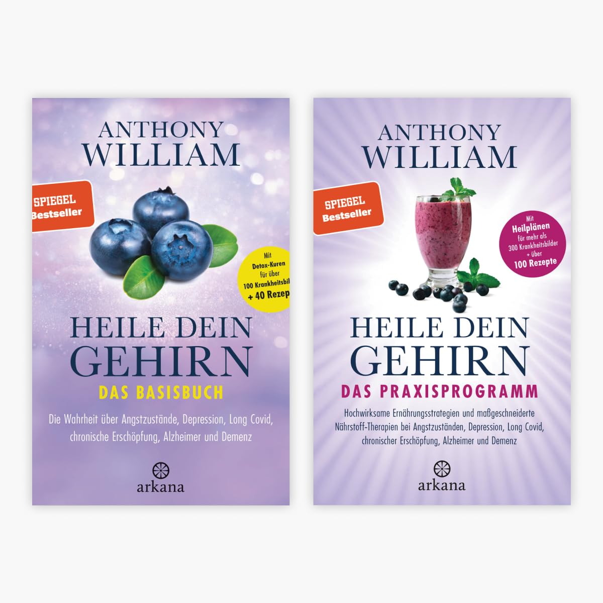 Anthony William: Heile dein Gehirn Band 1+2 plus 1 exklusives Postkarten- und Lesezeichenset Health, Nutrition & Fitness