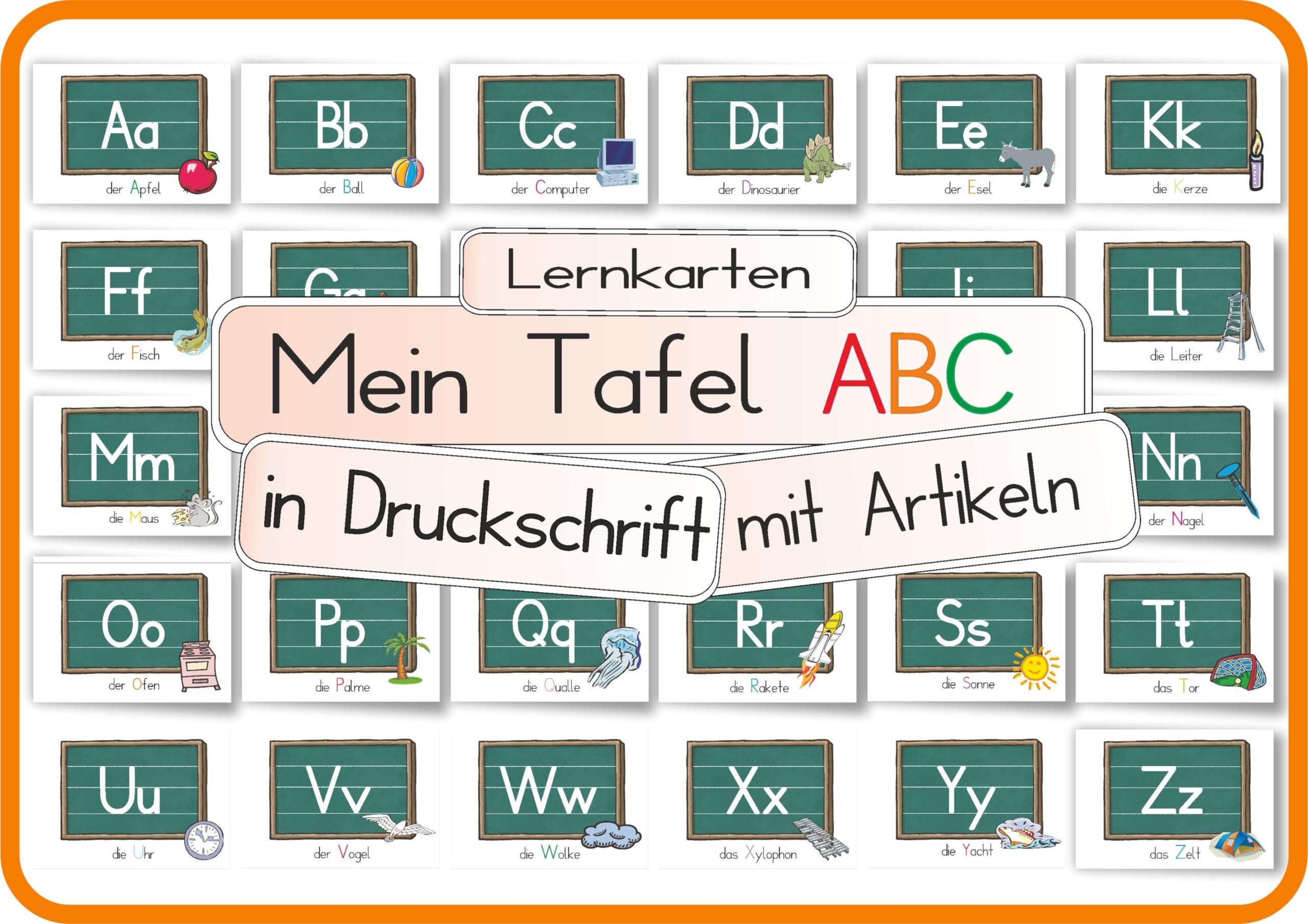 Mein Tafel ABC in Druckschrift mit Artikeln: Lernkarten DINA 5 auf 300g Bilderdruck Education & Training
