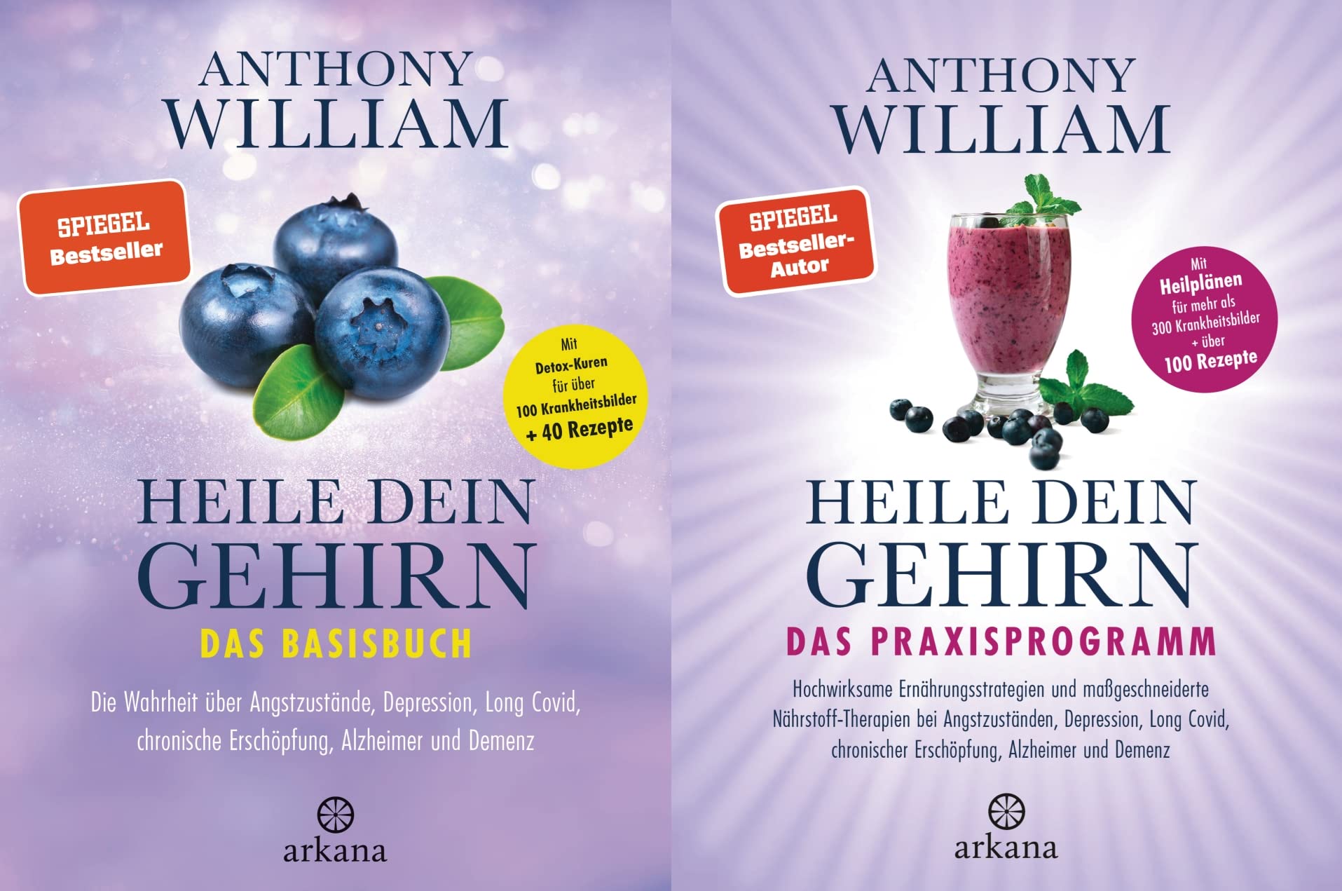 Anthony William | Heile dein Gehirn - Band 1 Das Basisbuch + Band 2 Das Praxisprogramm, im 2er SET plus 3 extra Lesezeichen Anthony William Health, Nutrition & Fitness