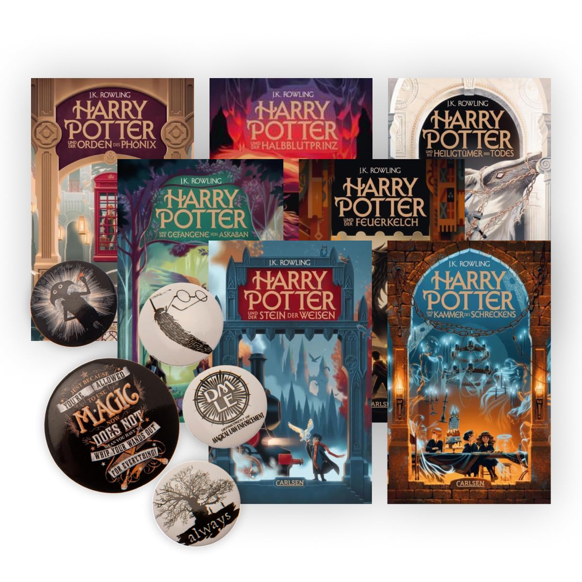 Das große Harry Potter-Set Band 1-7 in der Neuausgabe + 1 Button Badge Pack Books