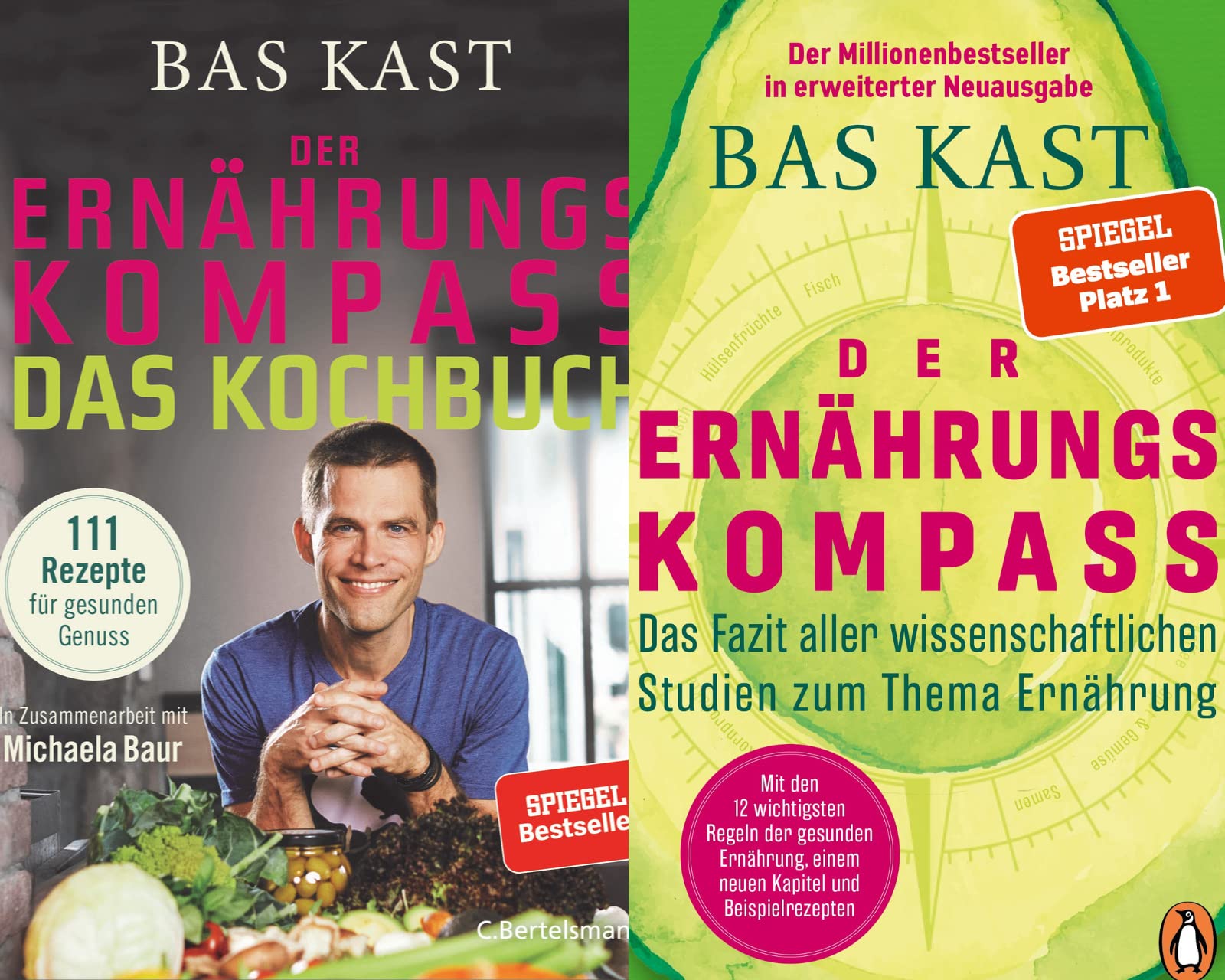 Bas Kast 2er Set bestehend aus: Der Ernährungskompass + Das Kochbuch plus 3 extra Lesezeichen Bas Kast Health, Nutrition & Fitness